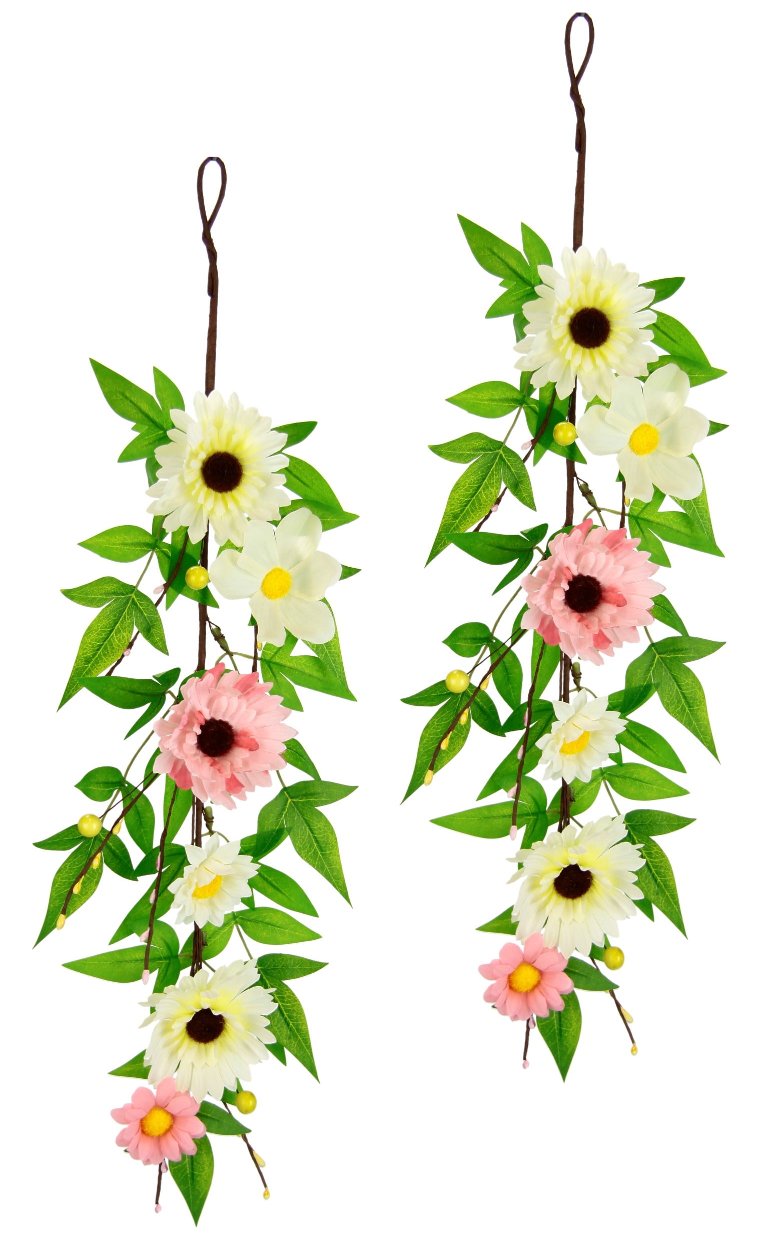 I.GE.A. Kunstblume "Girlande mit Gerbera Blüten 50cm 2er Set Deko für Hochzeit Geburtstag" Ranke Hänger Pflanze Kunstpflanze Gänseblümchen Margeriten Blumen