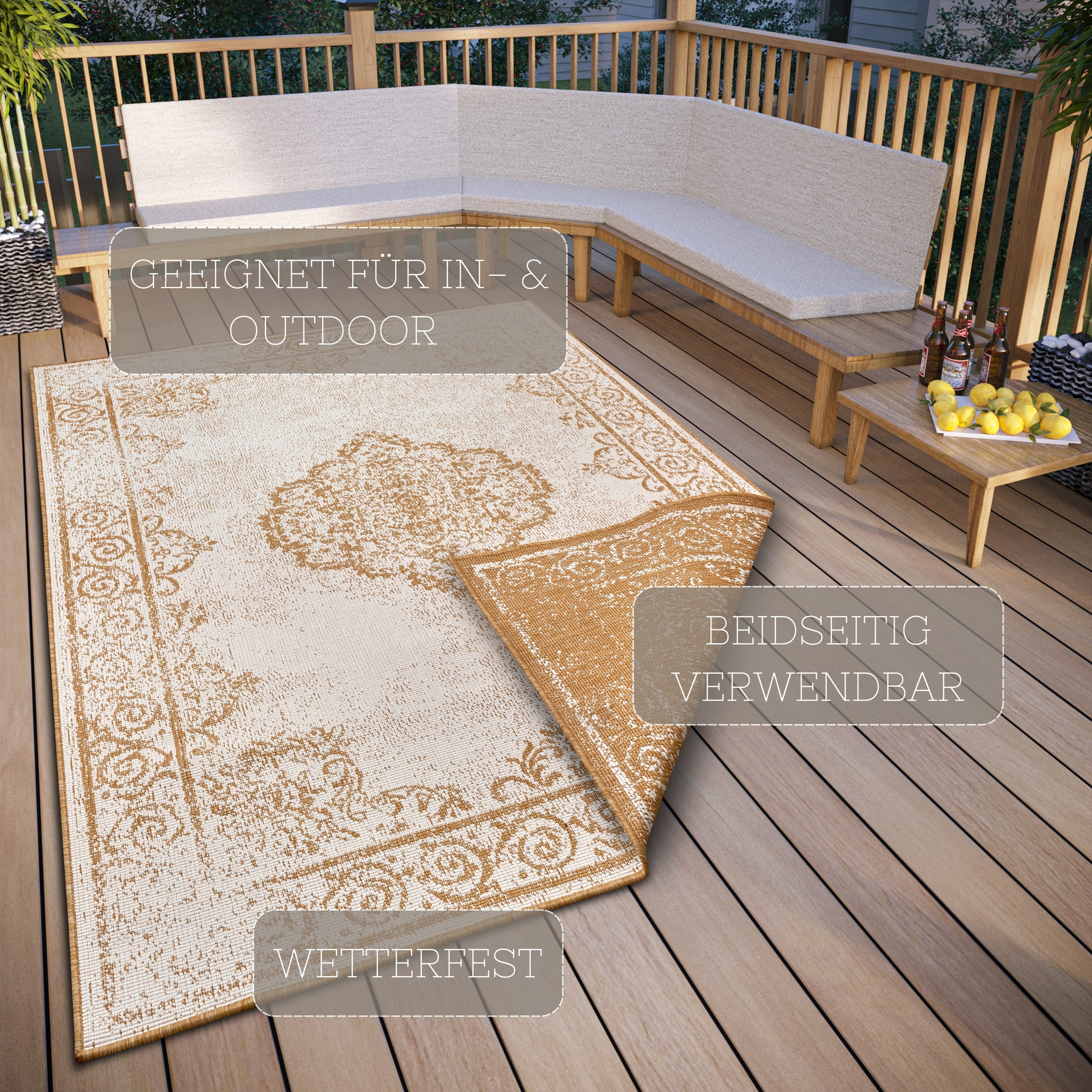 NORTHRUGS Teppich »CEBU Wendeteppich«, rechteckig, 5 mm Höhe, In-& Outdoor, Wetterfest, Balkon, Wohnzimmer, Wasserfest, Orientalisch