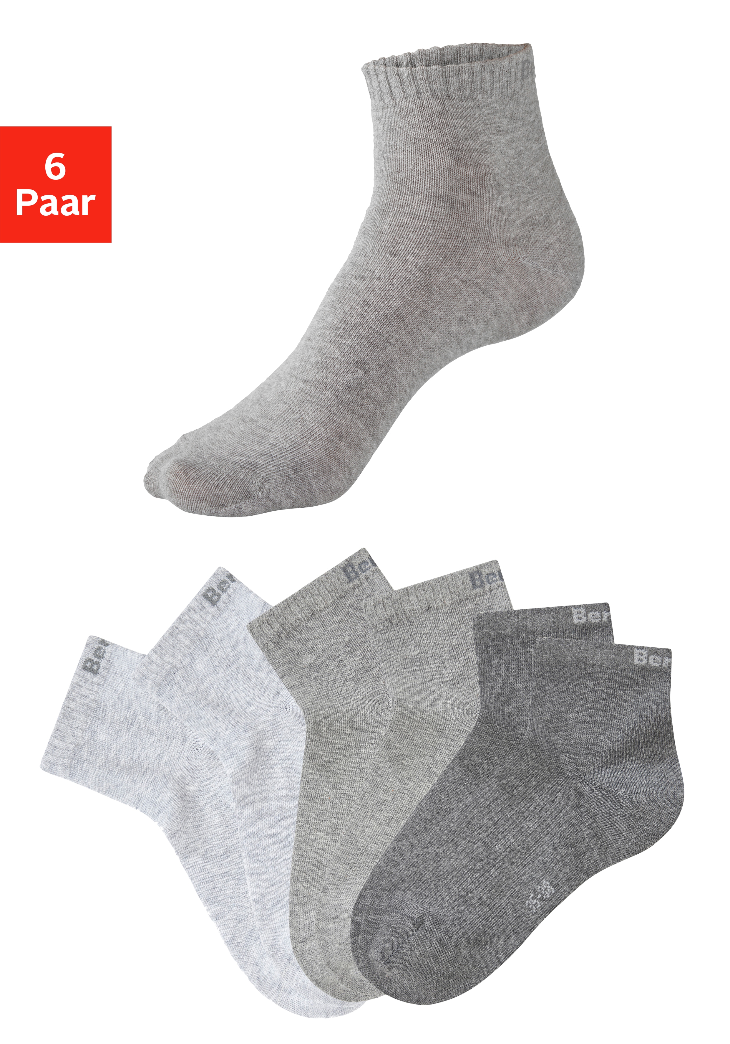 Bench. Kurzsocken "für Damen und Herren in Baumwollmischung, für Sport und Freizeit" Packung, 6 Paar tlg. mit klassischem Logoschriftzug, ohne Frottee
