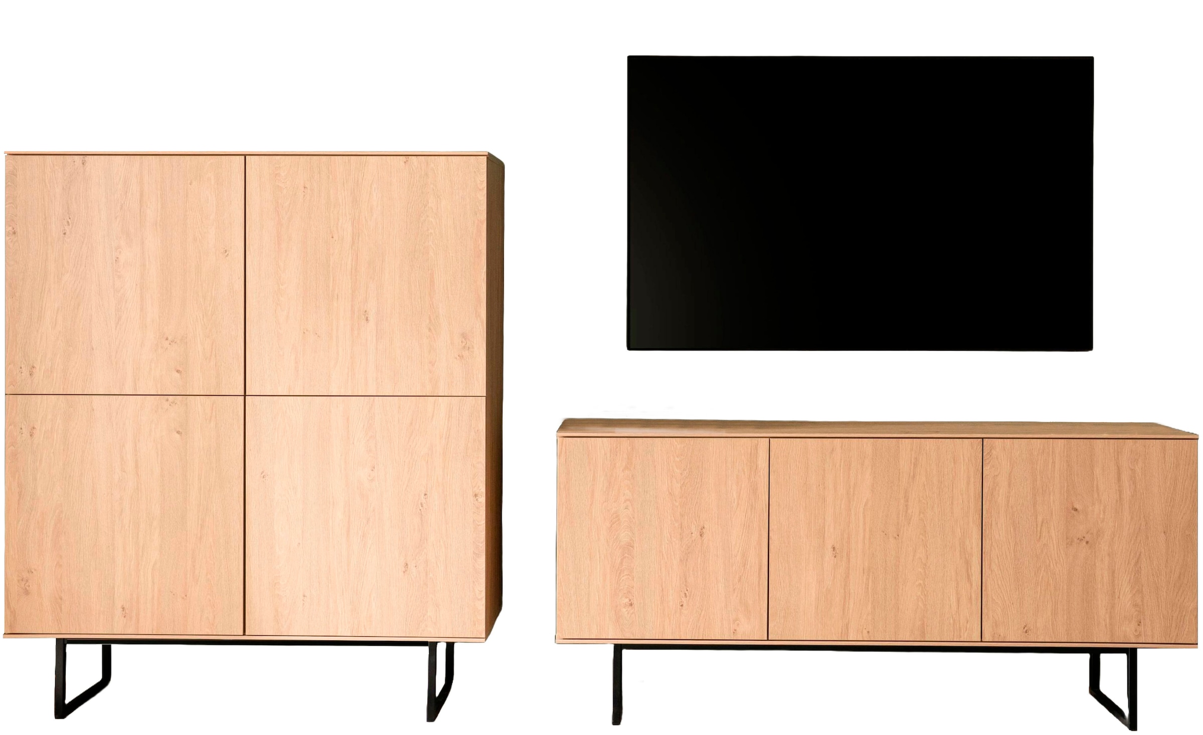 Home affaire Wohnwand »Lund, moderne Anbauwand, Wohnzimmer-Set in Stone Oak«, (2 St.), enthält Lowboard und Highboard