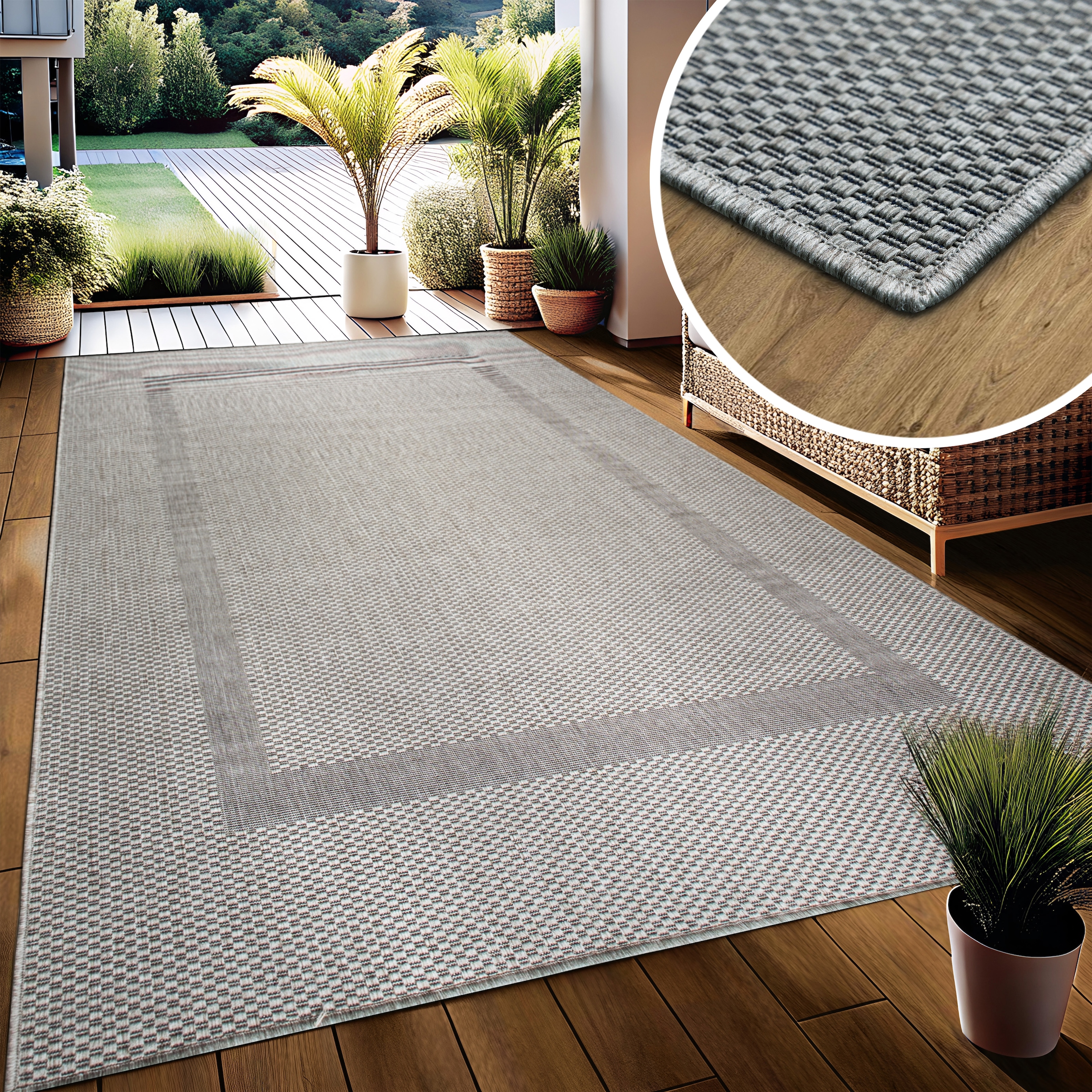 my home Teppich »Venedig Bordüre auch als Läufer erhältlich«, rechteckig, 3 mm Höhe, In- und Outdoor geeignet, Sisal-Optik, Wetterfest & UV-beständig
