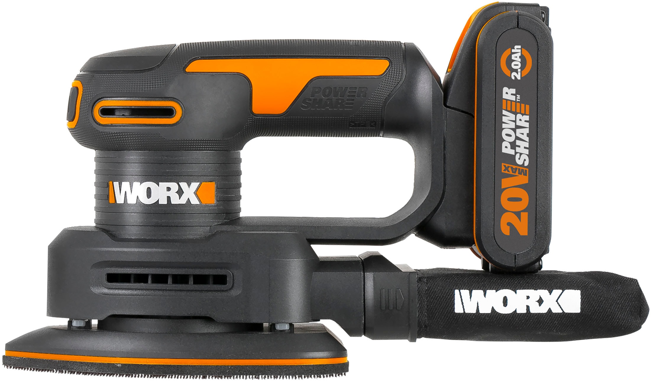 Worx Akku-Tellerschleifer "WX822", für Holzmöbel und Türen, mit Staubfangsack, mit Akku & Ladegerät