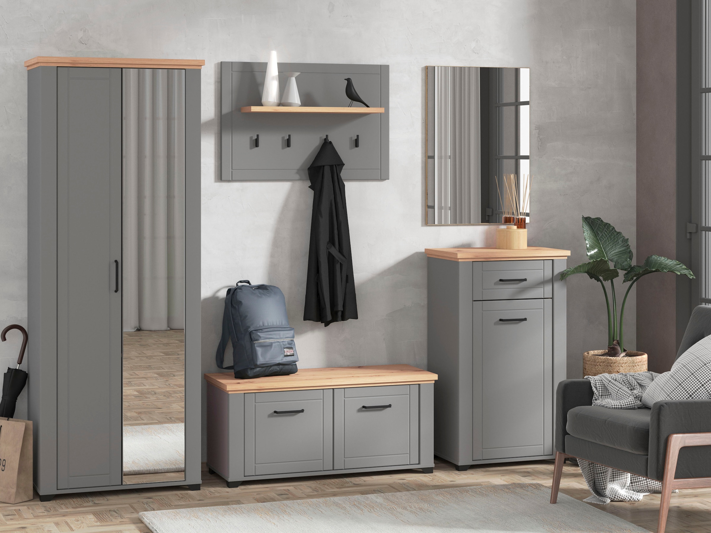 Home affaire Garderoben-Set "Valencia" Set, Garderobenschrank, Schuhkommode günstig online kaufen