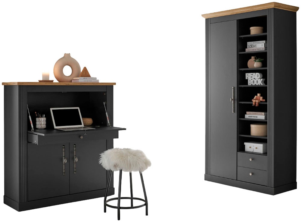 OTTO home Büromöbel-Set »Westminster, wohnliches Home-Office, Büro in zwei Farben verfügbar« Set, 2 tlg. enthält Sekretär und Stauraumschrank im Landhausstil, mit Kabelkanal