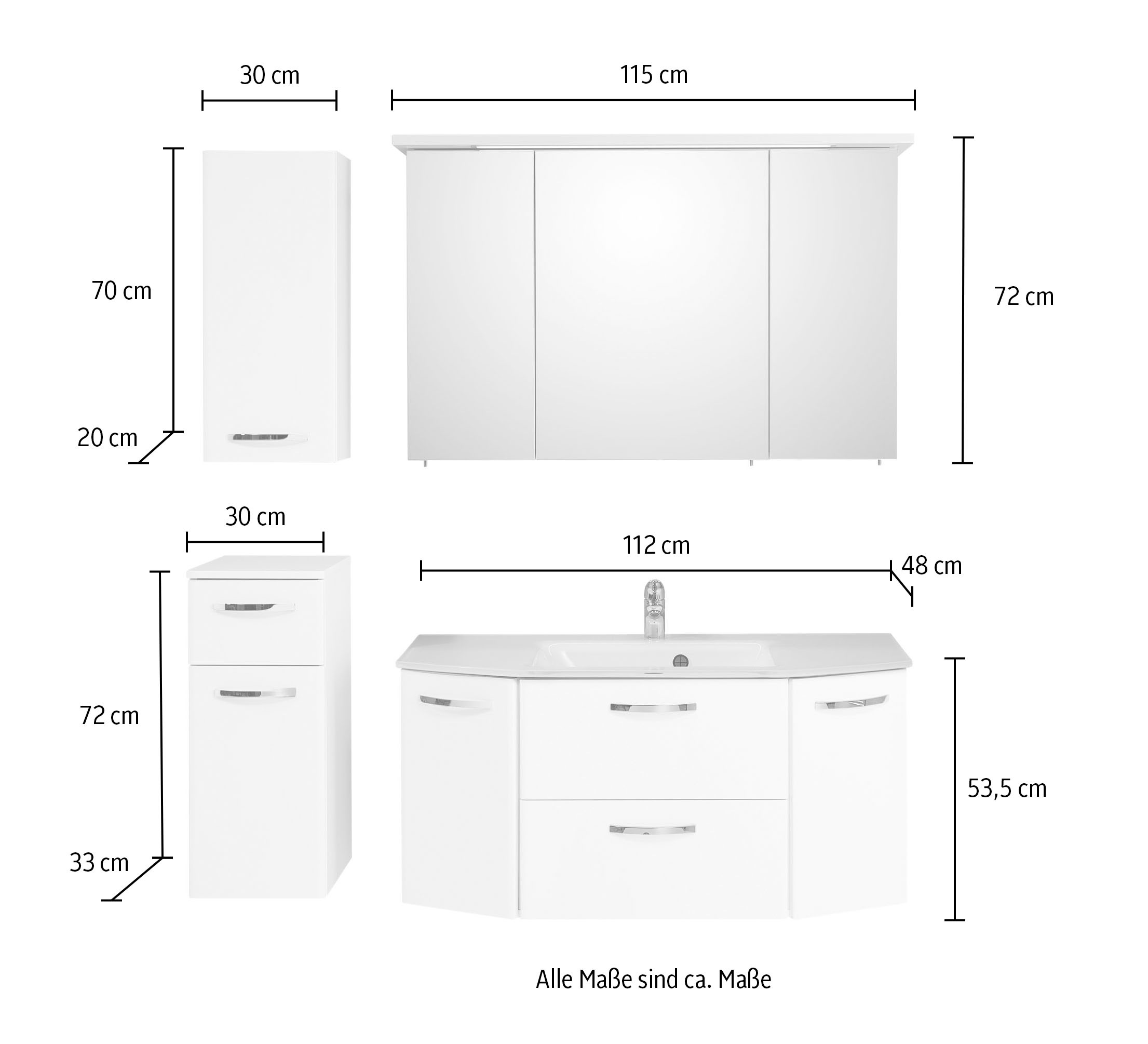 Saphir Badmöbel-Set »Quickset 326, 5-teilig, mit Glaswaschtisch« 5 Stk. tlg.
