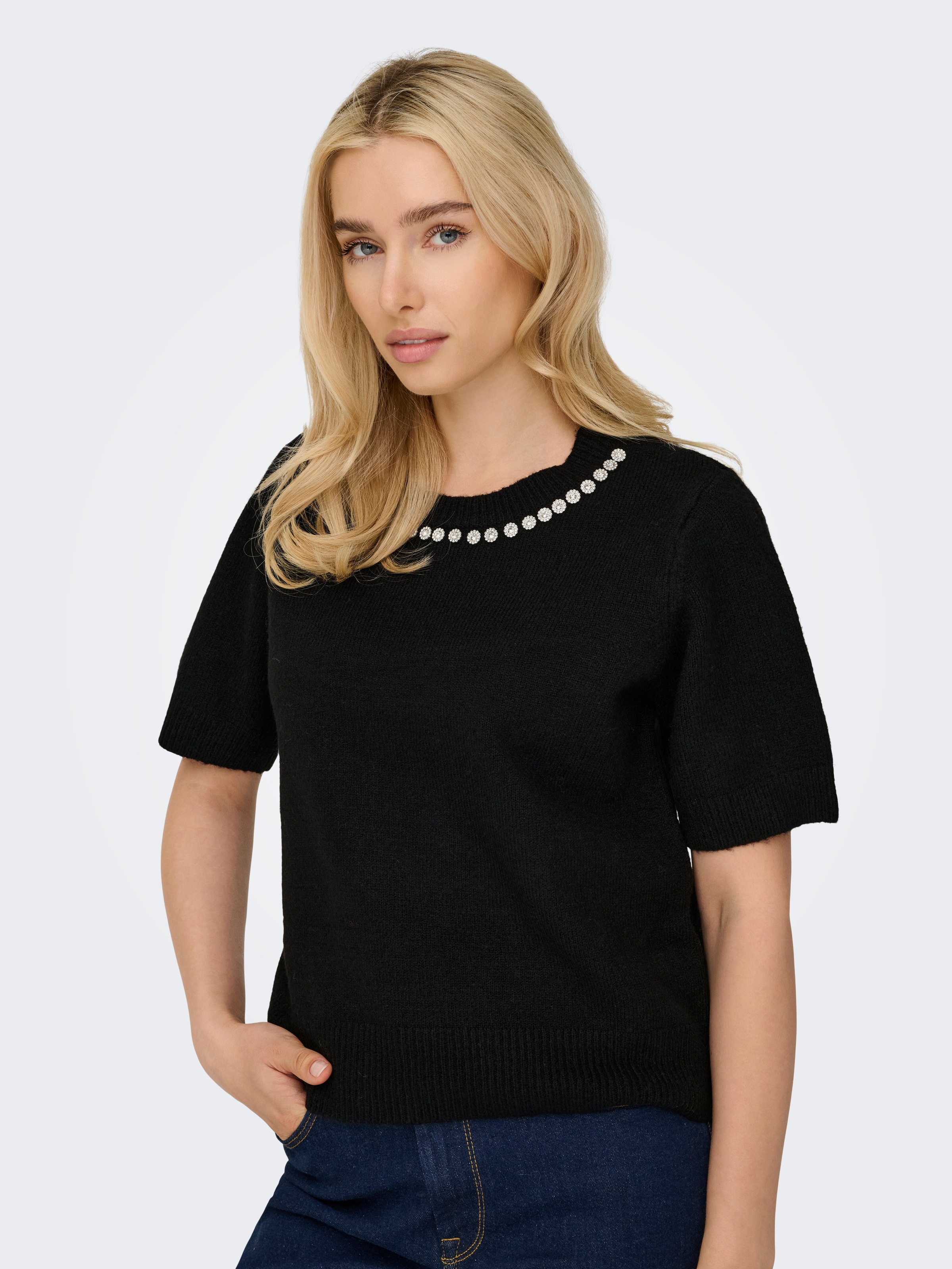 ONLY Kurzarmpullover "ONLABBY LIFE SS BLING TOP O-NECK KNT" günstig online kaufen