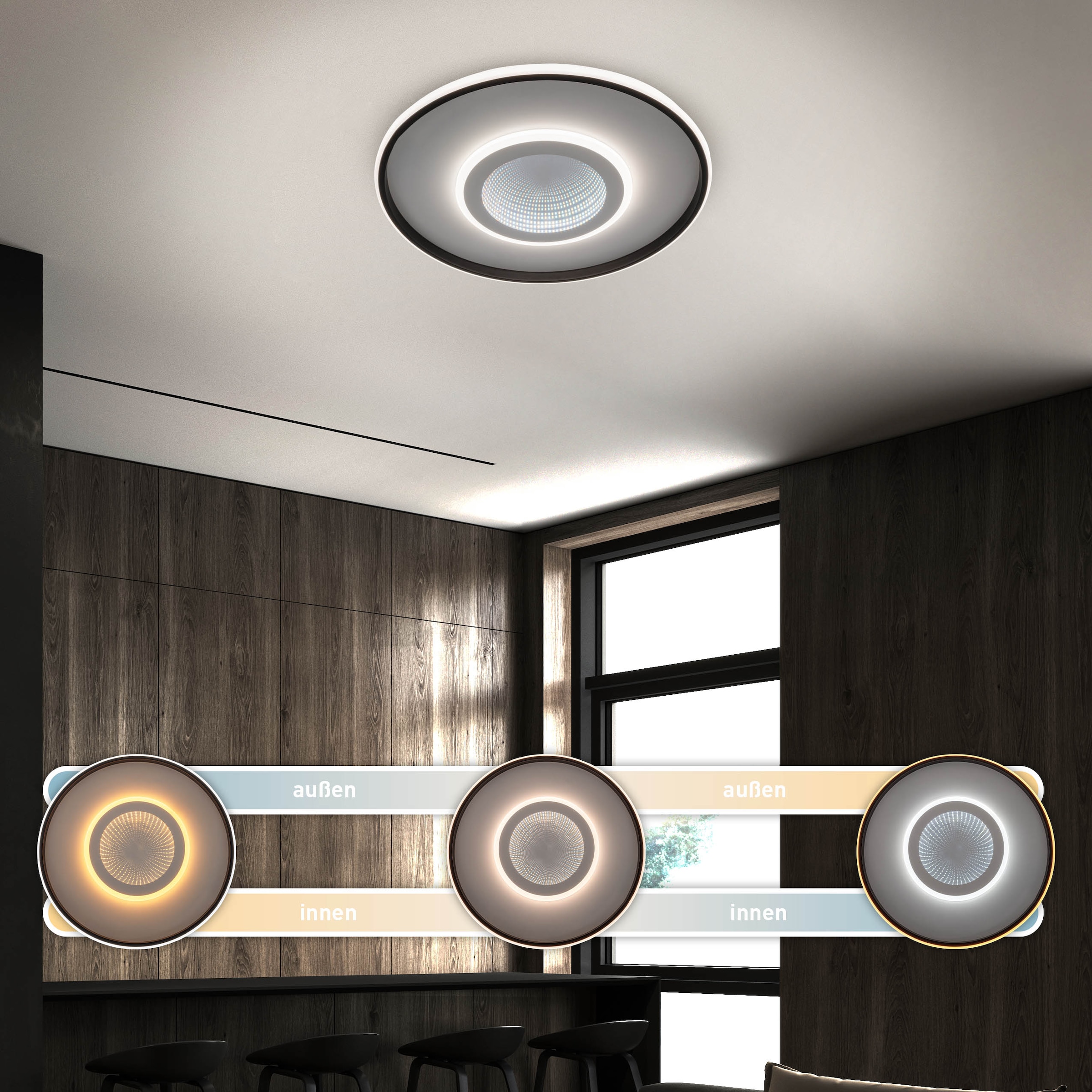 my home LED Deckenleuchte »Mona Deckenlampe mit Infinity 3D Effekt«, 1 flammig, Leuchtmittel LED-Board | LED fest integriert, D: 50cm, dimmbar, inkl. Memory, CCT, Fernbedienung, 40W, Tunnel Mirror