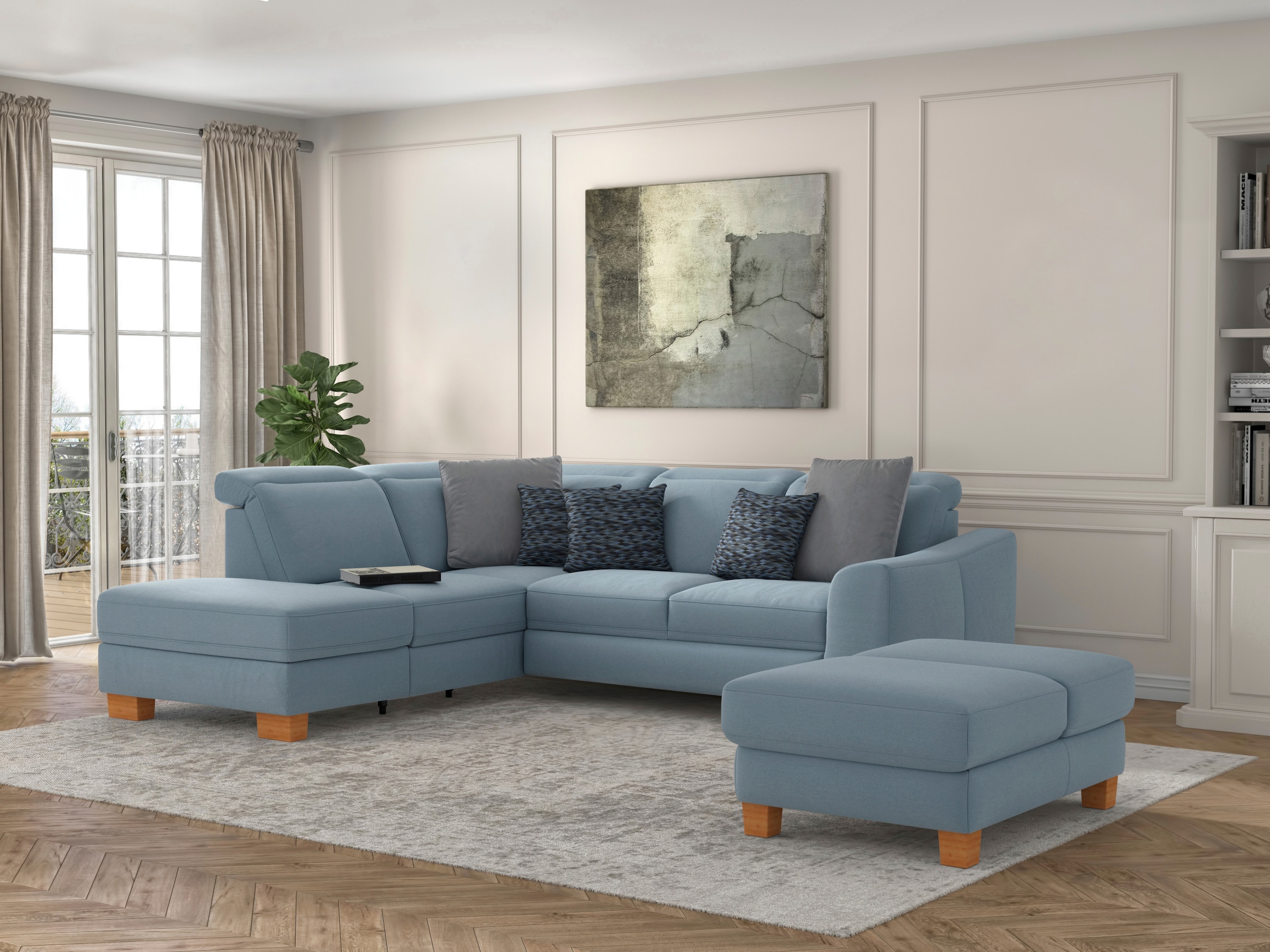 sit&more Ecksofa "Dundee L-Form" mit Federkern und Massivholzfüßen, wahlweise mit Kopfteilverstellung