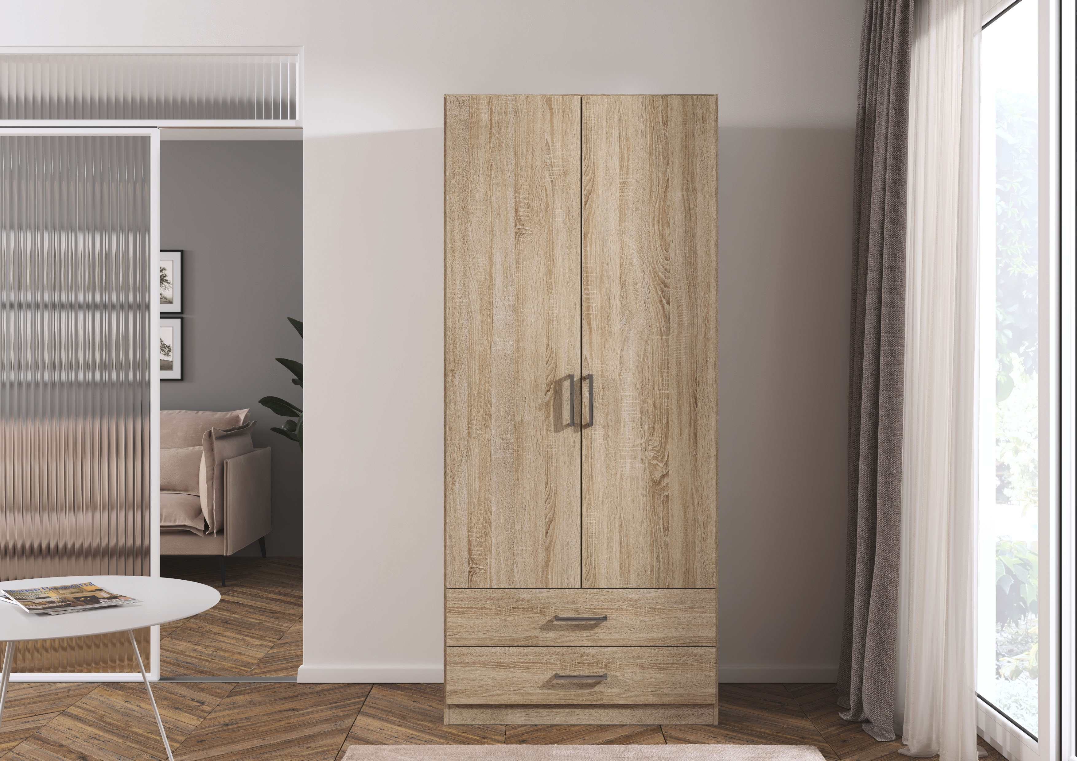 rauch Drehtürenschrank "Kleiderschrank Garderobe GAMMA Breite 91 cm" in 3 Ausstattungen BASIC/CLASSIC/PREMIUM (inkl. SOFT-CLOSE-Funktion), mit Schubladen, verschiedene Griff-Varianten TOPSELLER MADE IN GERMANY