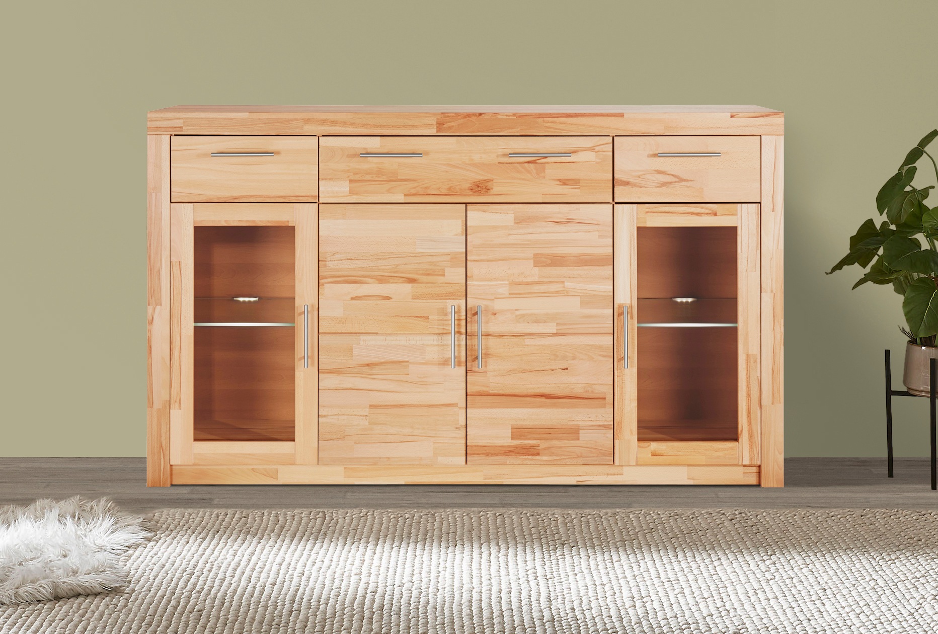 VOGL Möbelfabrik Highboard "Toronto", opt. Glastüren, teilmassiv, Rahmenopt günstig online kaufen