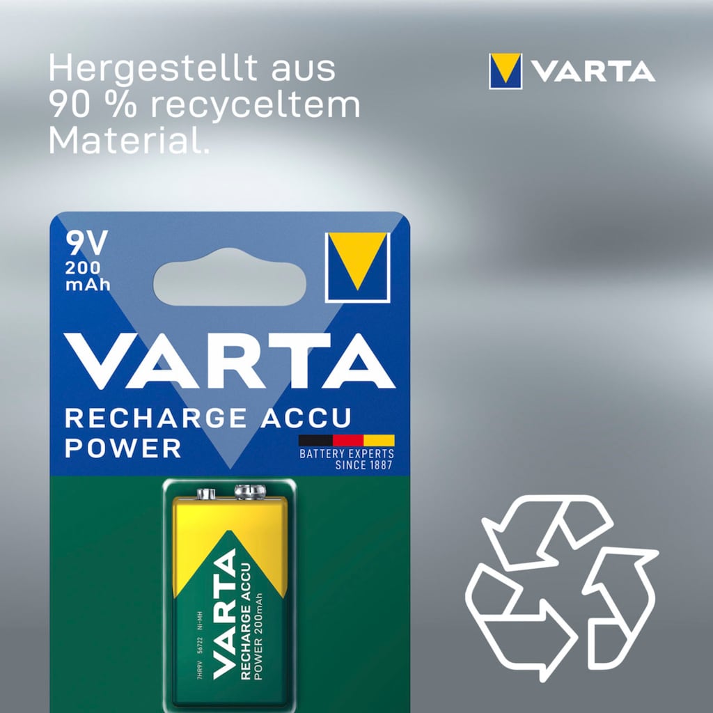 VARTA Batterie »RECHARGE ACCU Power vorgeladener 9V NiMH Akku (200mAh)«, 9 V, (1 St.)