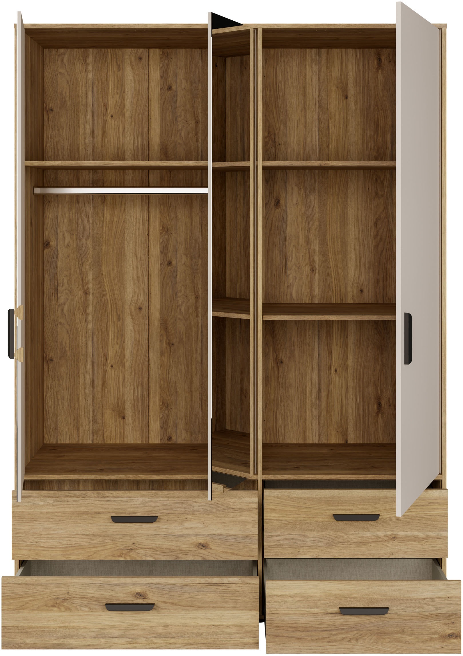 FORTE Drehtürenschrank »Schrank mit Spiegel, zeitloses Design, 3türig« viel Stauraum, Schubladen, Spiegeltürenm Höhe 200 cm