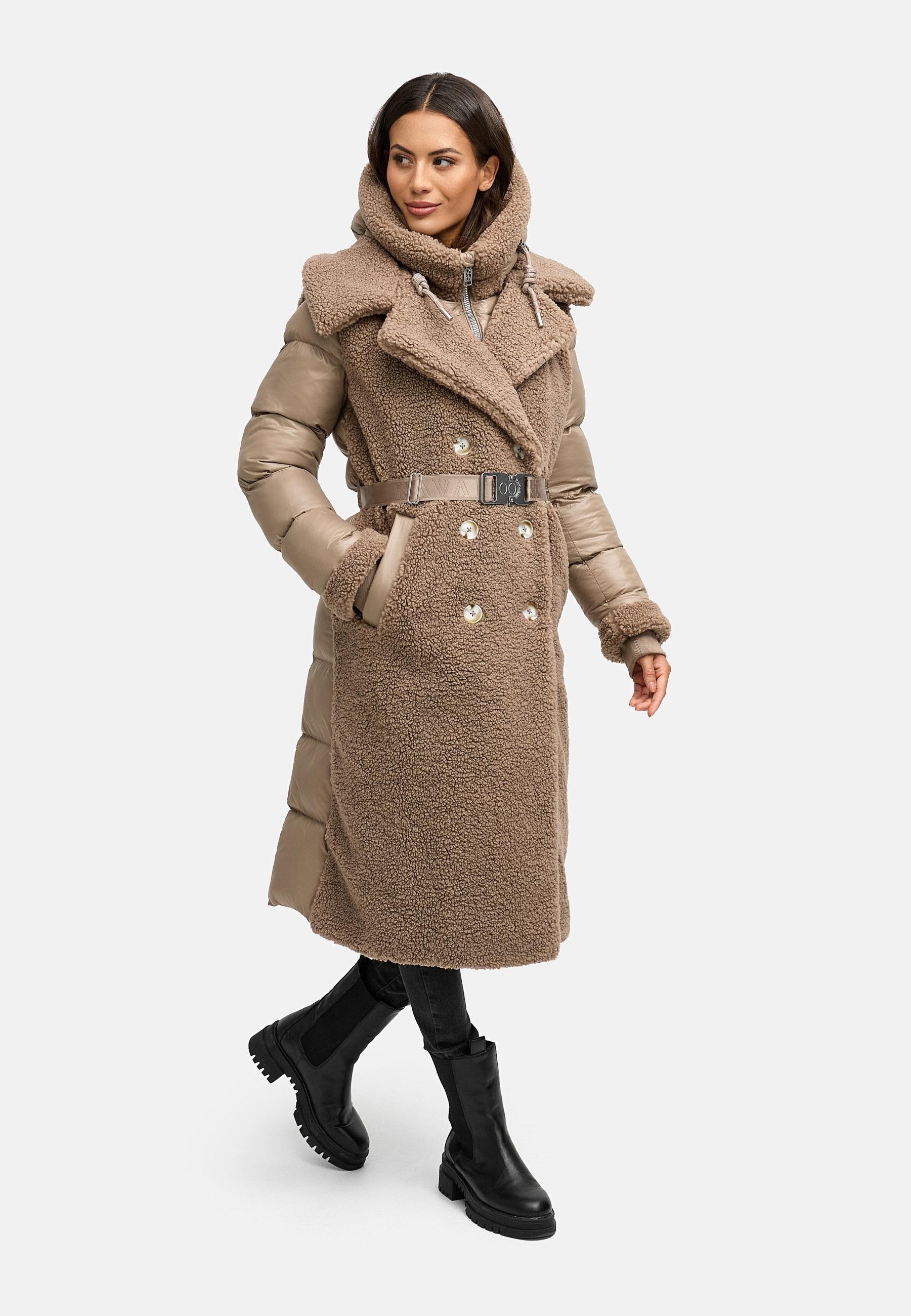 Navahoo Wintermantel »Kuscheltraum 14«, Modischer Damen Plüschmantel aus angesagtem Materialmix