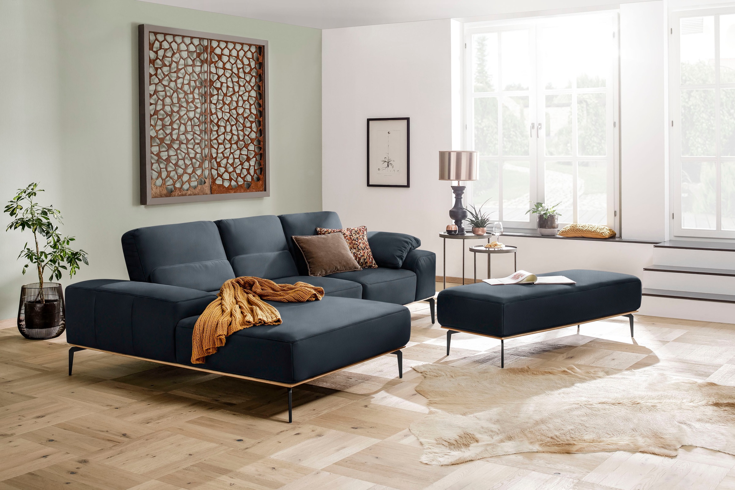 W.SCHILLIG Ecksofa »run, Designsofa mit tollem Sitzkomfort, bequem, L-Form«, mit Holzsockel, Füße in Schwarz pulverbeschichtet, Breite 279 cm