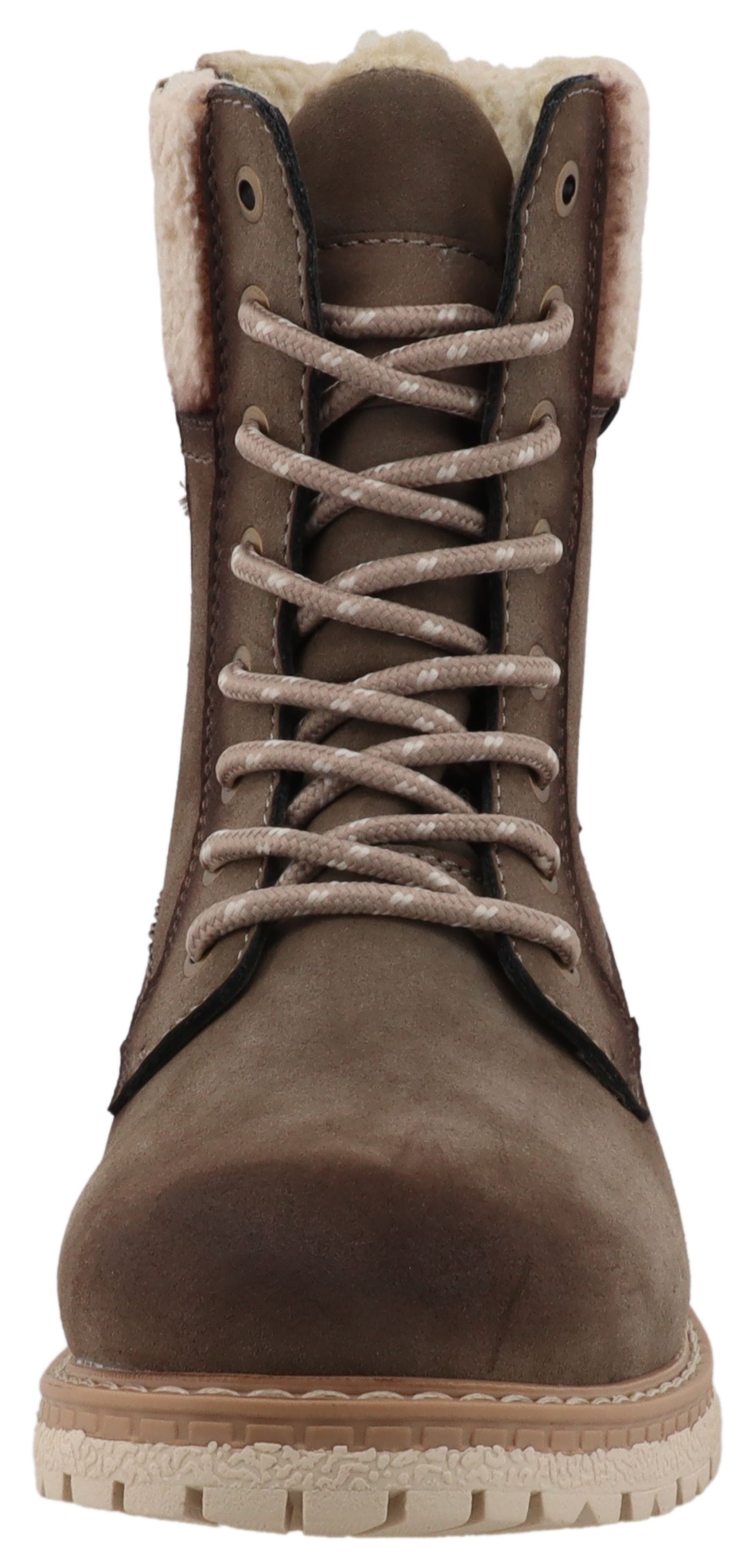 Winterboots TOM TAILOR, Damen, Gr. 39, taupe, Lederimitat, Textil, used, Schuhe Winterboots, Workerboots, Hiking Boot mit Blockabsatz 3