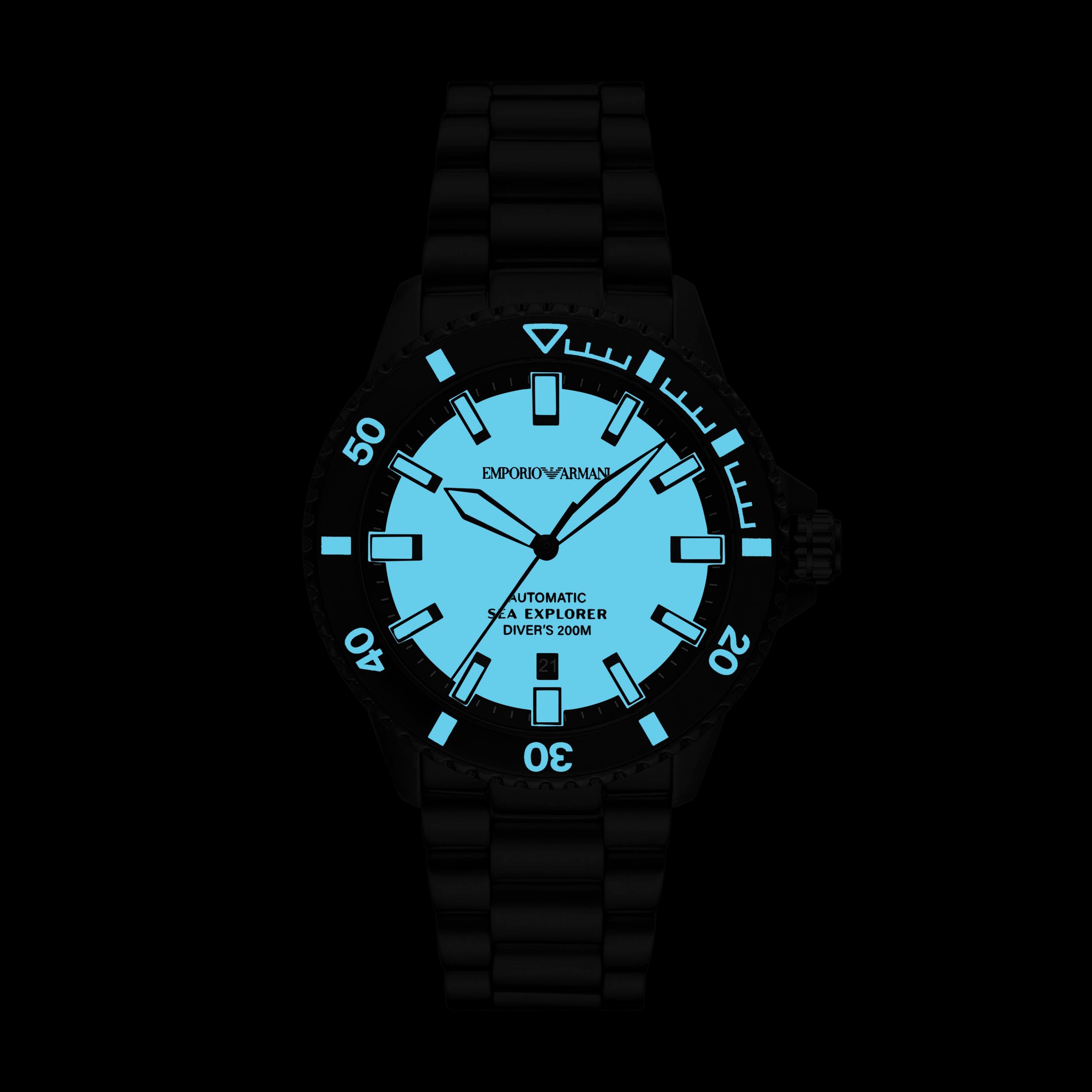 Emporio Armani Automatikuhr, Armbanduhr, Herrenuhr, Mechanische Uhr, Edelstahlarmband, analog, Tag