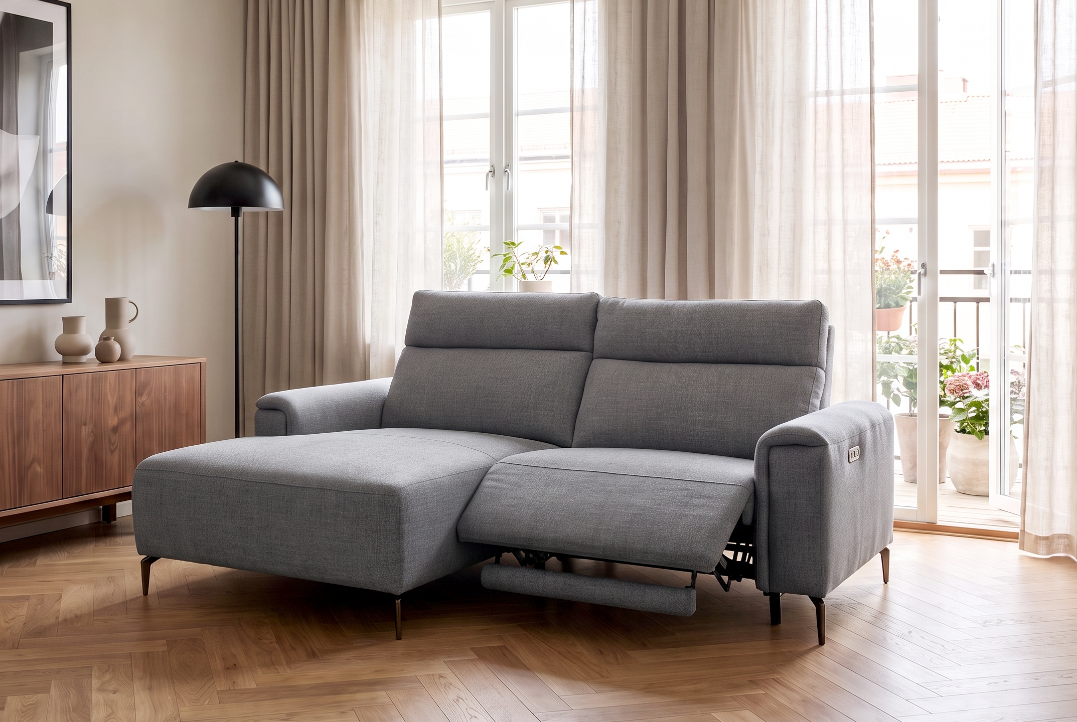 OTTO home Ecksofa "YELLIA L-Form, 227cm - elektrische Relaxfunktion" USB A/C, hoch elastischer Schaumstoff (HR) im Sitz, Webstoff