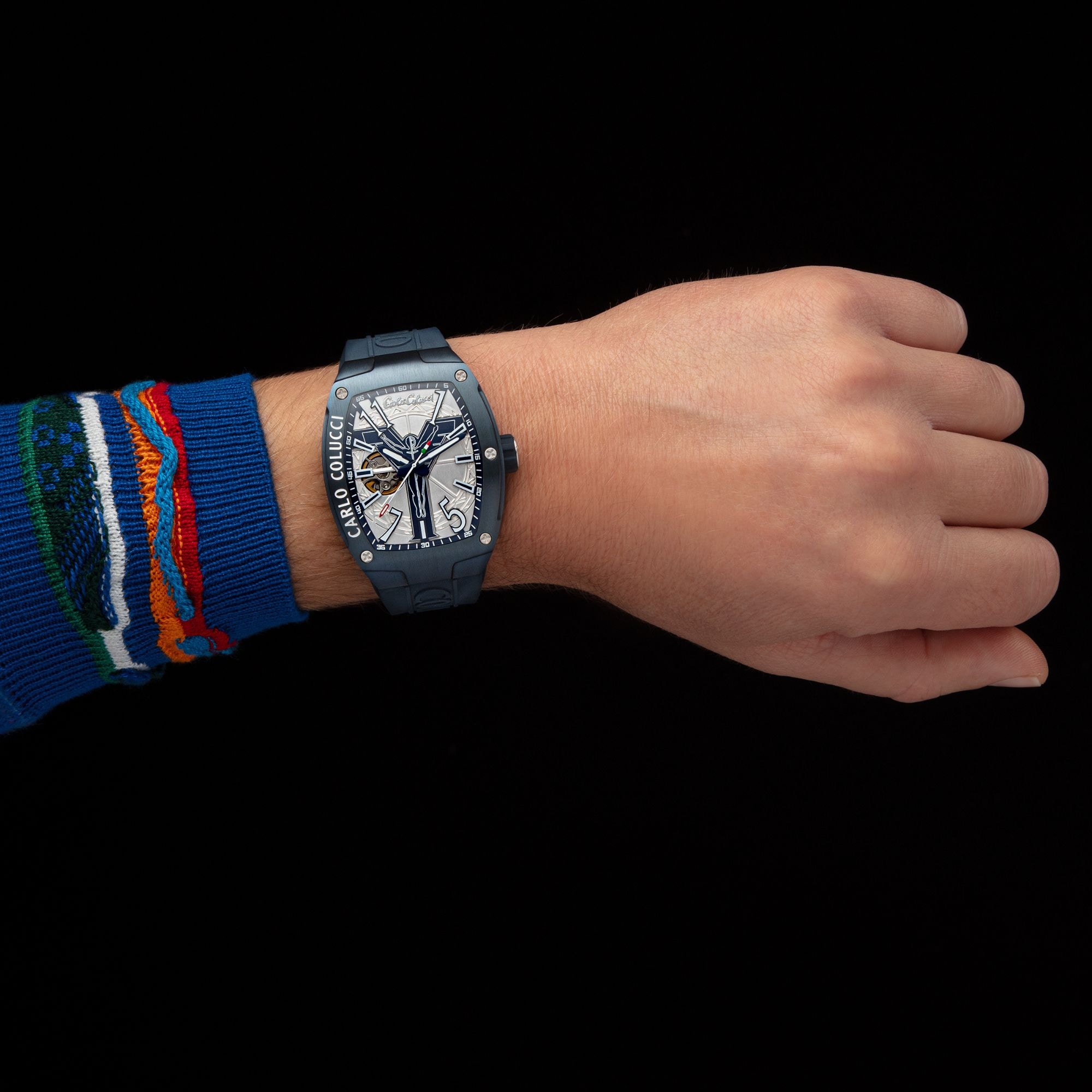 CARLO COLUCCI Automatikuhr Armbanduhr, Herrenuhr, Mechanische Uhr, Silikonarmband, analog