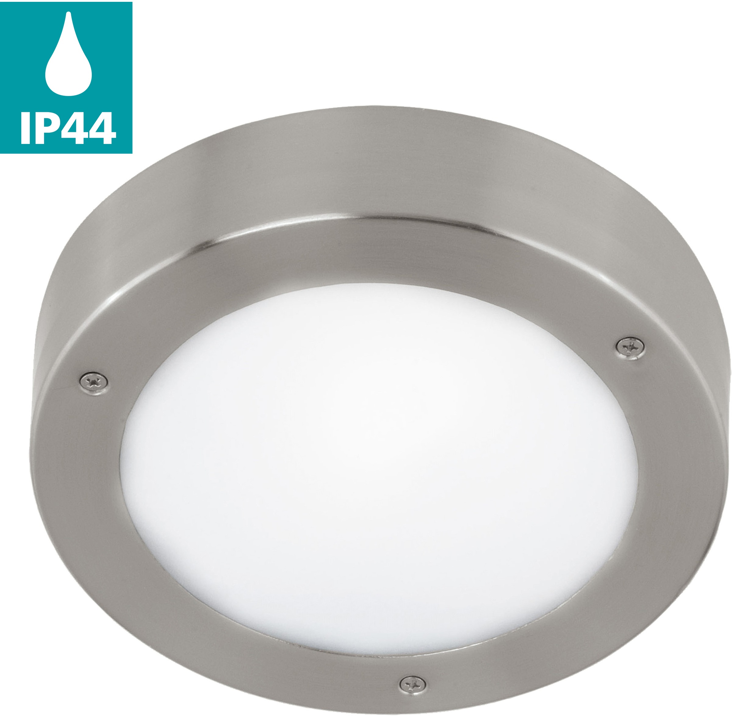 EGLO Deckenleuchte "VENTO 2 Deckenlampe, Edelstahl und Kunststoff, IP44, Außenlampe, Lampe" LED-Board 1 Stk. Warmweiß Wand-/Deckenleuchte, Ø18,5 x AL7 cm, edelstahl, 1X5,4W inkl.