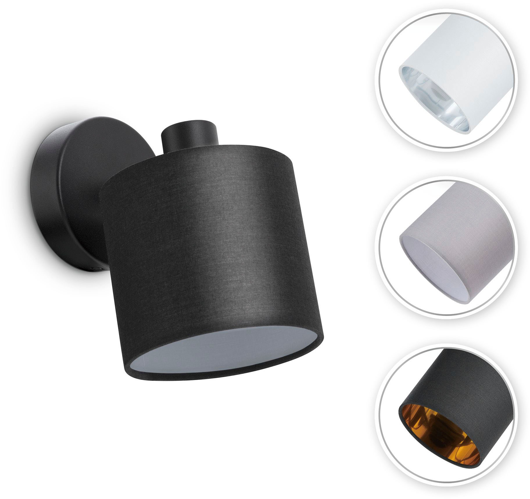 PACO HOME Wandleuchte "ANIKA", schwarz (schwarz, weiß), 1, Ø 12,2cm H: 19cm, Leuchten, Wandleuchte 3