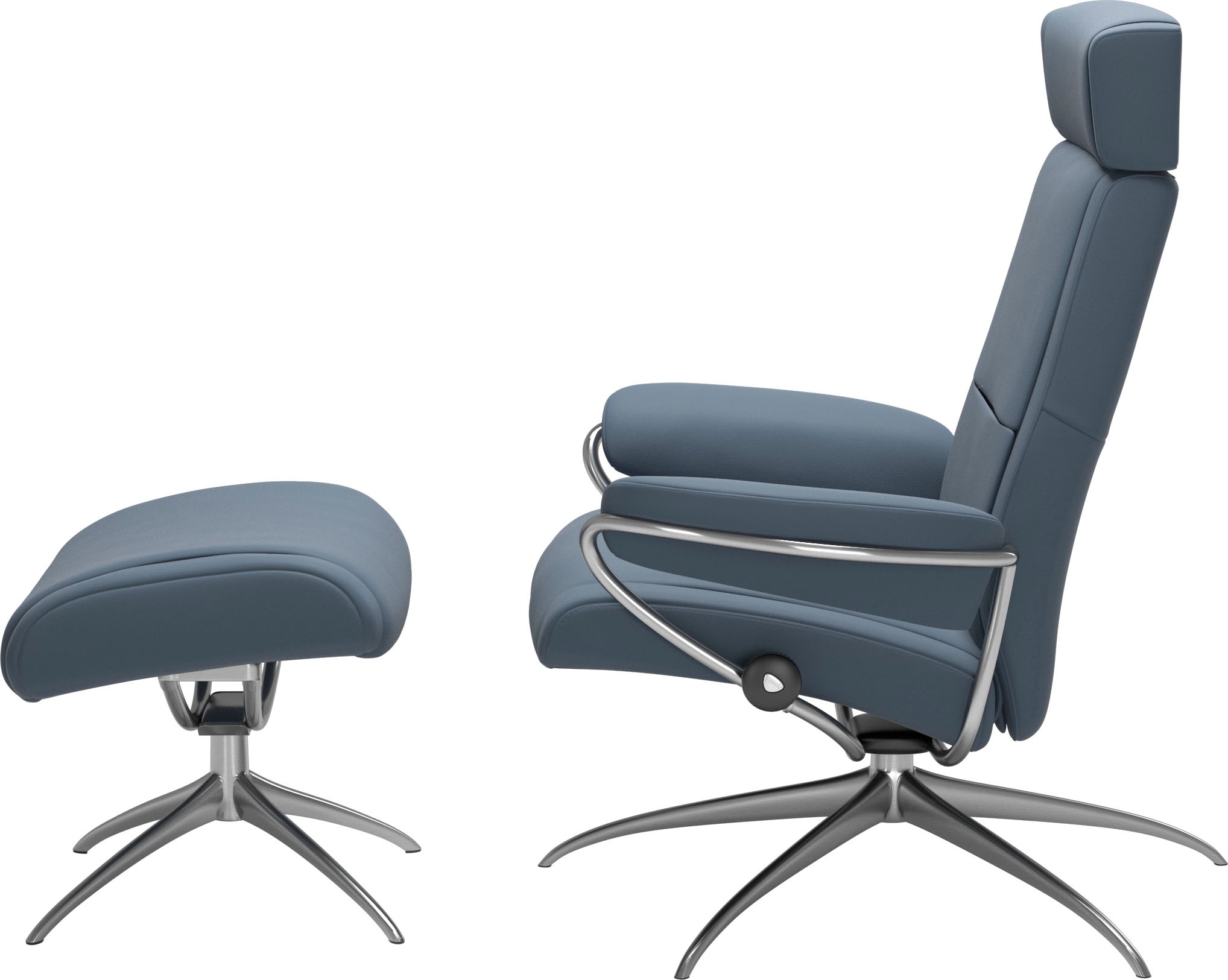 Stressless® Relaxsessel »Paris«, (Set, Relaxsessel mit Hocker), mit Hocker, Low Back mit Kopfstütze, mit Star Base, Gestell Chrom
