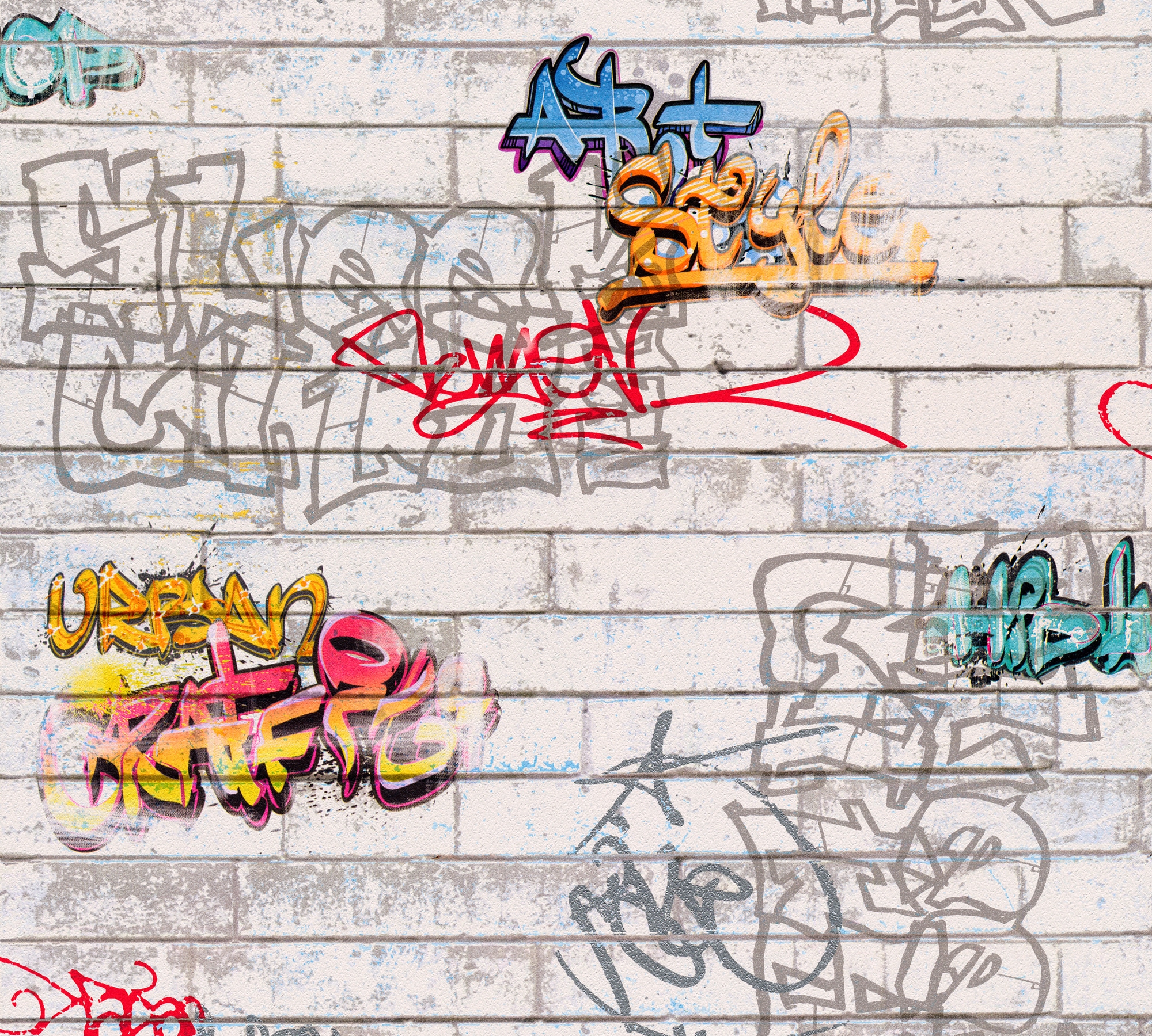 Papiertapete »Boys & Girls 6 mit Graffiti«, gemustert, Tapete Grafitti Bunt Weiß Grau