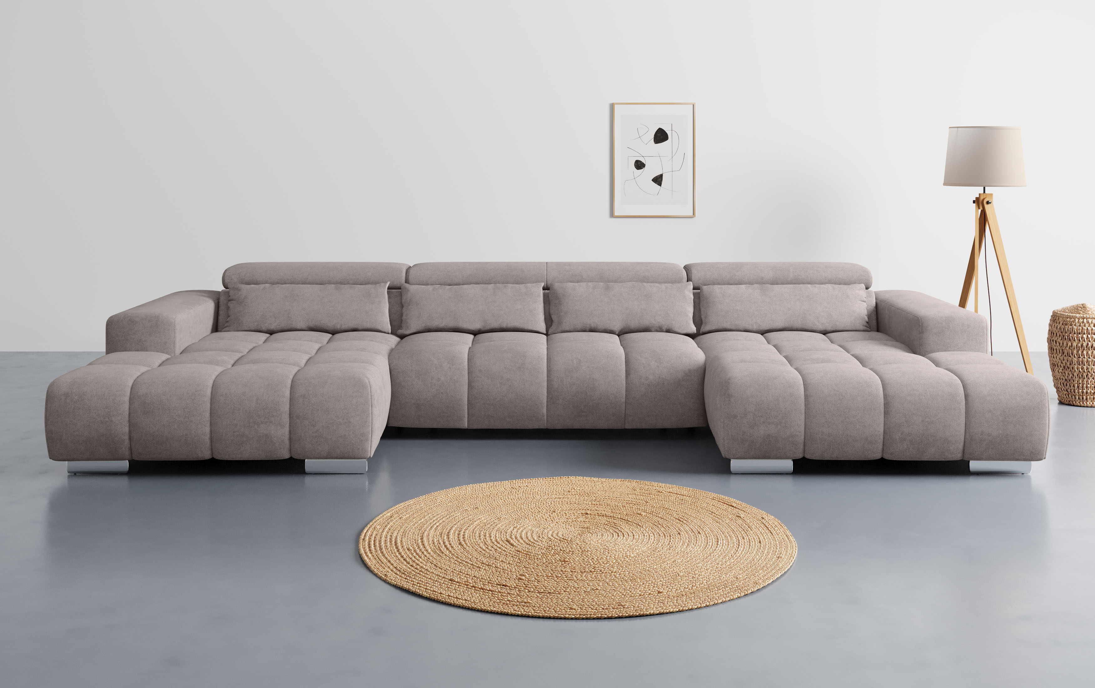 COTTA Wohnlandschaft "Orion U-Form, B: 400 cm" Kopfteilverstellung & 4 Kissen, optional elektr. Sitztiefenverstellung
