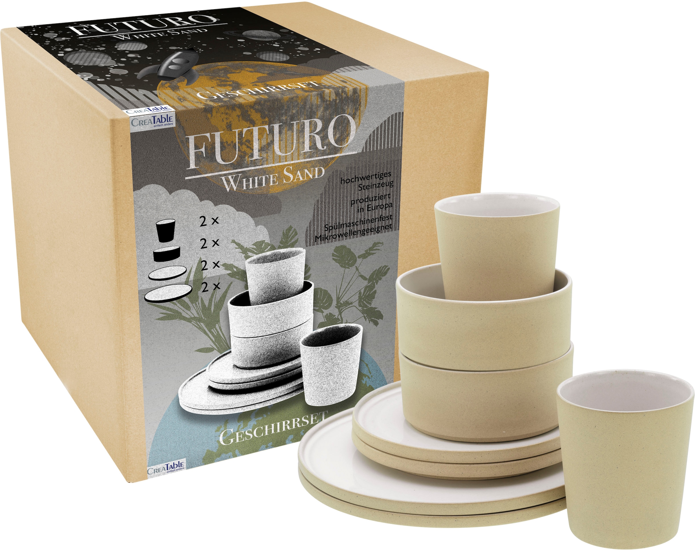 CreaTable Kombiservice "Futuro", (Set, 8 tlg.), Service, je 2 Speiseteller, Dessertteller, Schalen, Kaffeebecher