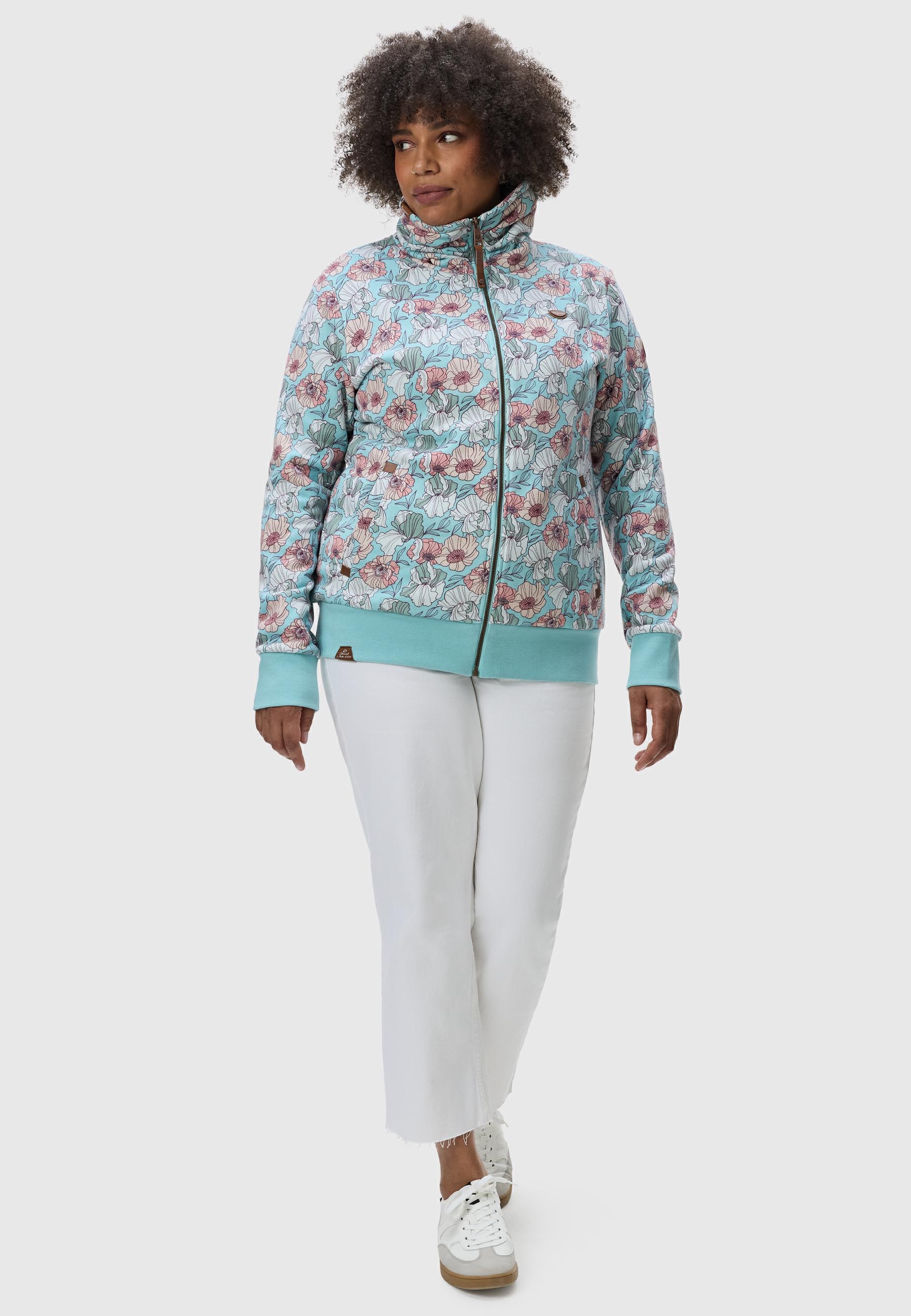 Ragwear Sweatjacke »Izolda Plus«, Zipper mit hohem Kragen und Blumenmuster