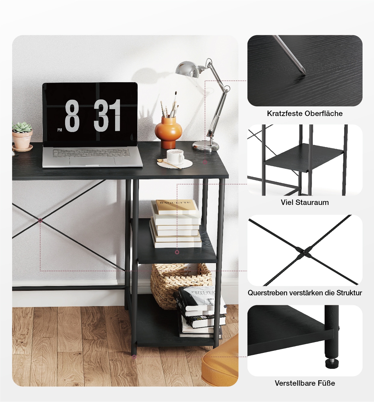 INOSIGN Schreibtisch »Skruva«, (Breite 110 cm), Computertisch, Home-Office, Metallgestell, geringe Tiefe von 48 cm