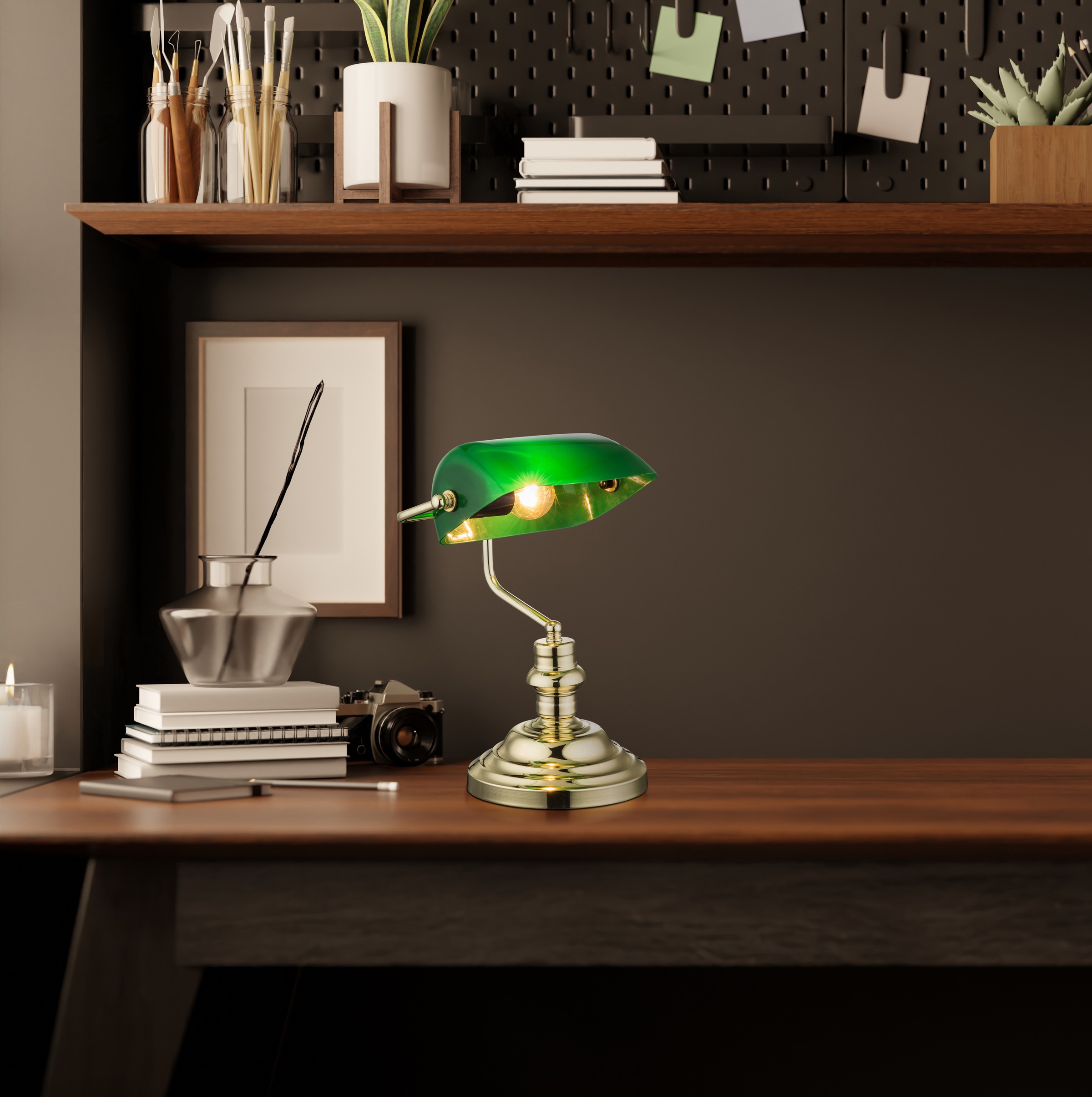 GLOBO LIGHTING Schreibtischlampe »ANTIQUE«, 1 flammig, Leuchtmittel E27 | ohne Leuchtmittel, Klassische Schreibtischleuchte, Antik-look Tischleuchte, Bankerlamp