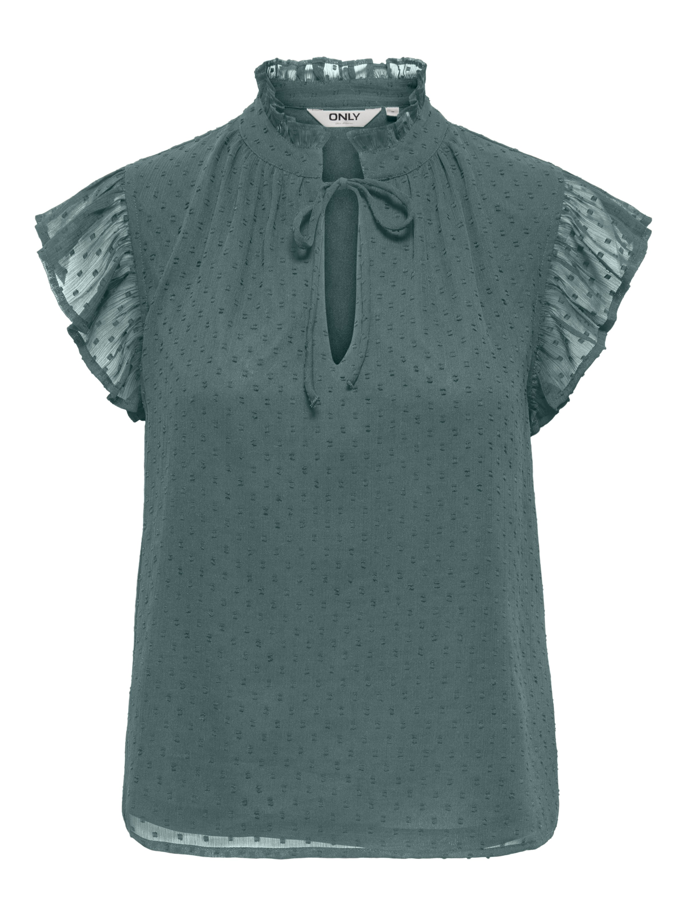 ONLY Spitzenbluse "ONLLANDAU DOBBY FRILL V-NECK TOP WVN" Kunstfaser günstig online kaufen