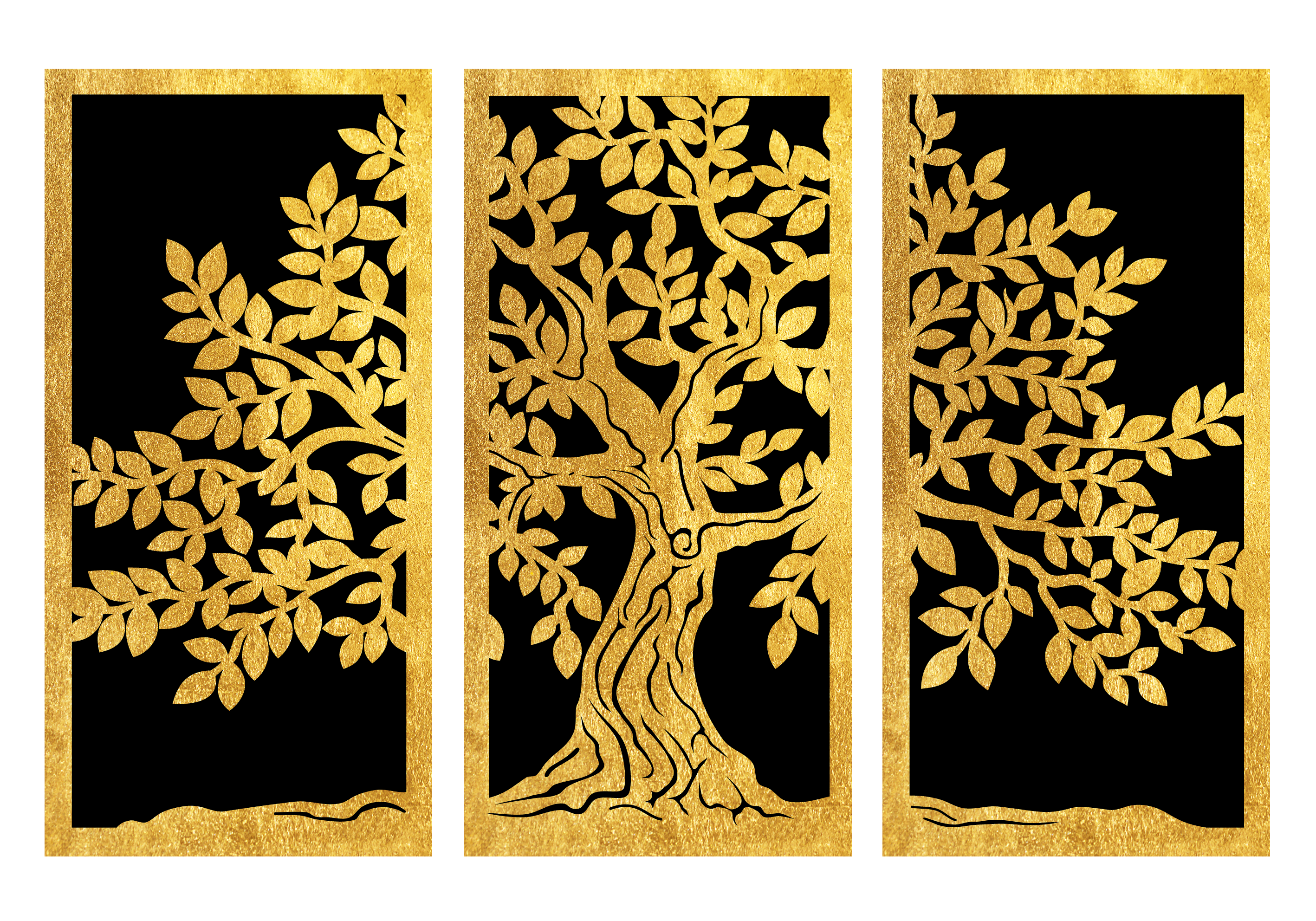 OTTO home Wandbild "Goldbild Lebensbaum 3er Set, 100x70cm inkl. rückseitiger Aufhängung" Baum Baumbilder Wald 1 Stk. tlg. Lebensbaum-Wandbilder mit handveredelten Blattgold-Applikationen