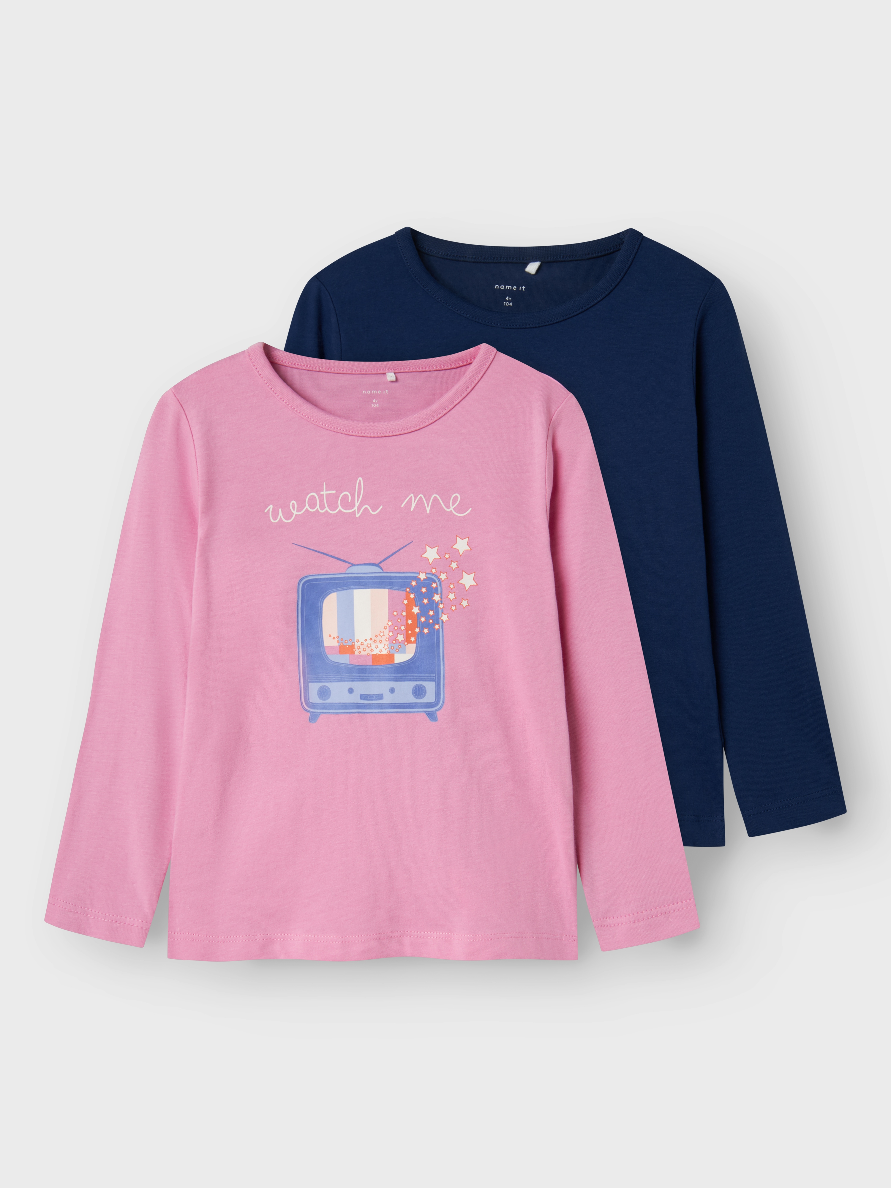 Lot De 2 Hauts Manches Longues Name It Pour Fille - T-shirt Col Rond Imprimé Scintillant - Coupe Normale - Vêtement Enfant Automne
