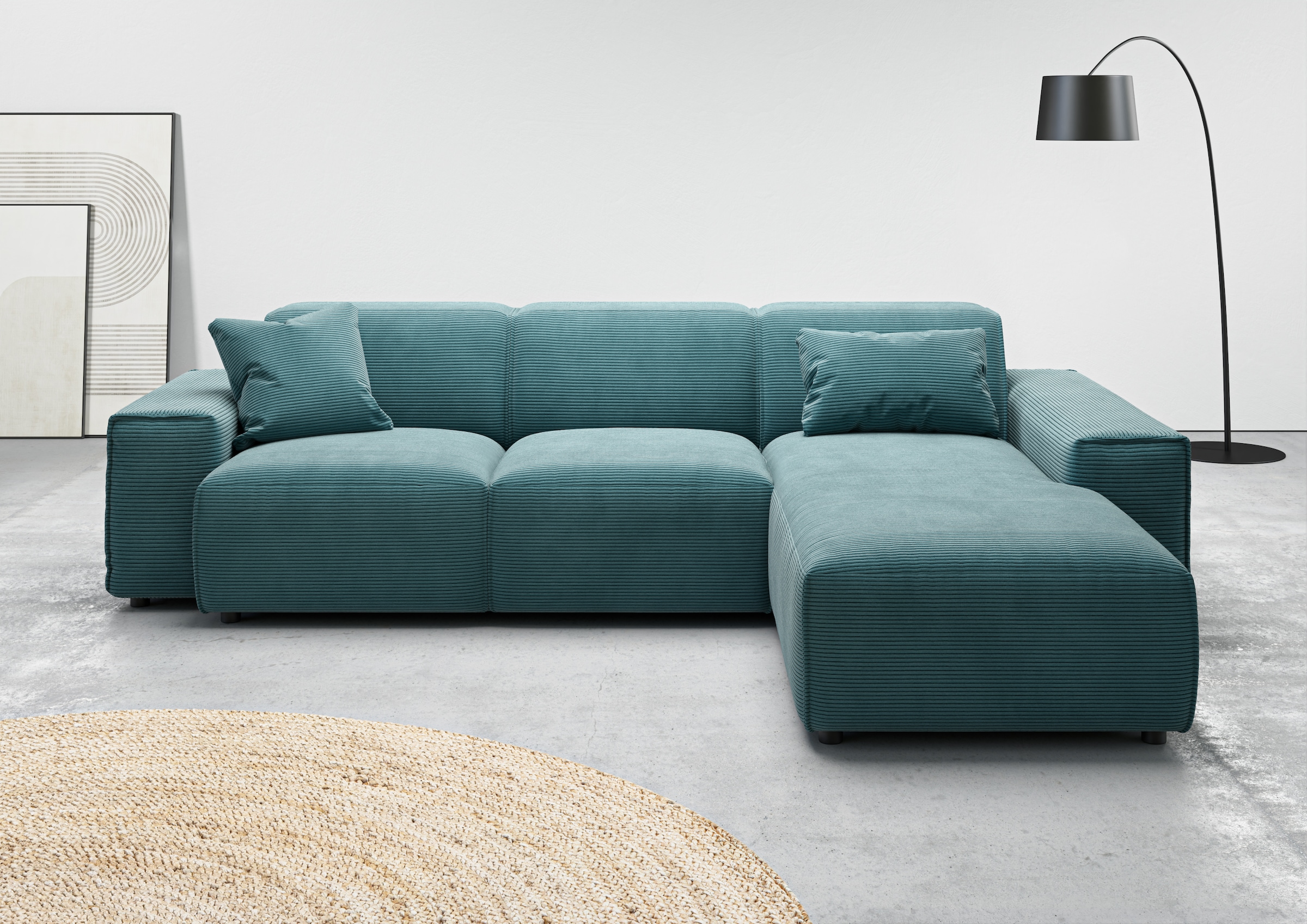 andas Ecksofa »Glimminge L-Form auch in Breitcord, Feincord + Easy care-Bezug,«, Breite 264, Zierkissen