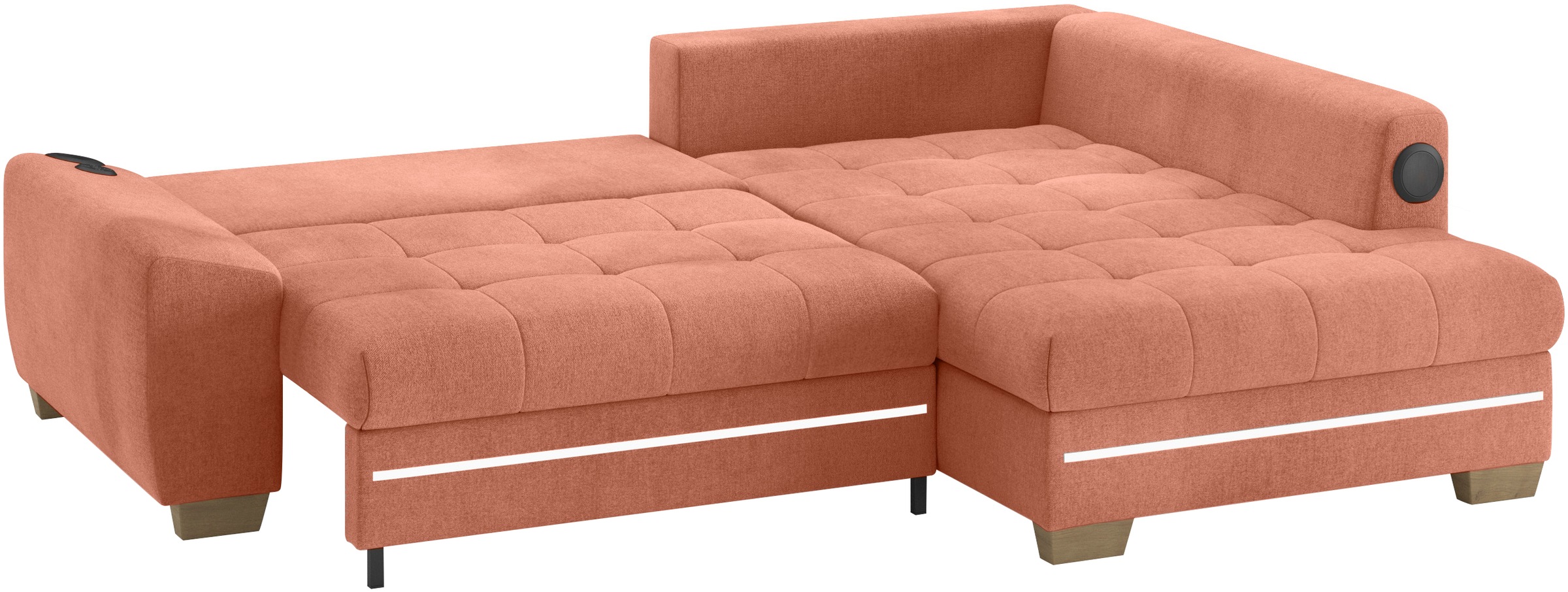 Mr. Couch Ecksofa »Nikita II, L-Form«, RGB-LED, Bluetooth-Soundsystem, wahlweise mit Bett, Bettkasten