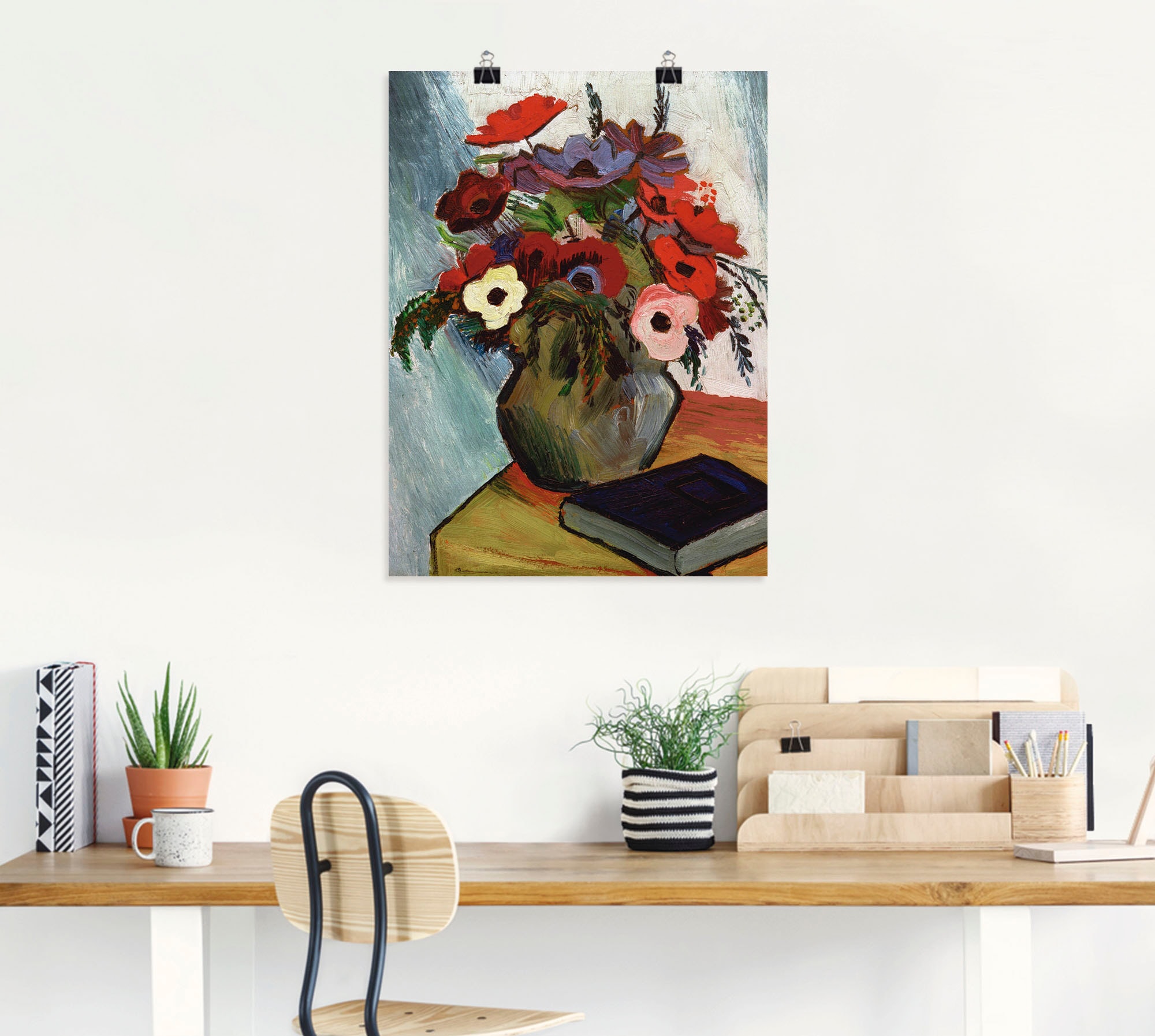 Artland Wandbild "Stilleben mit Anemonen und blauem Buch", Arrangements, (1 günstig online kaufen