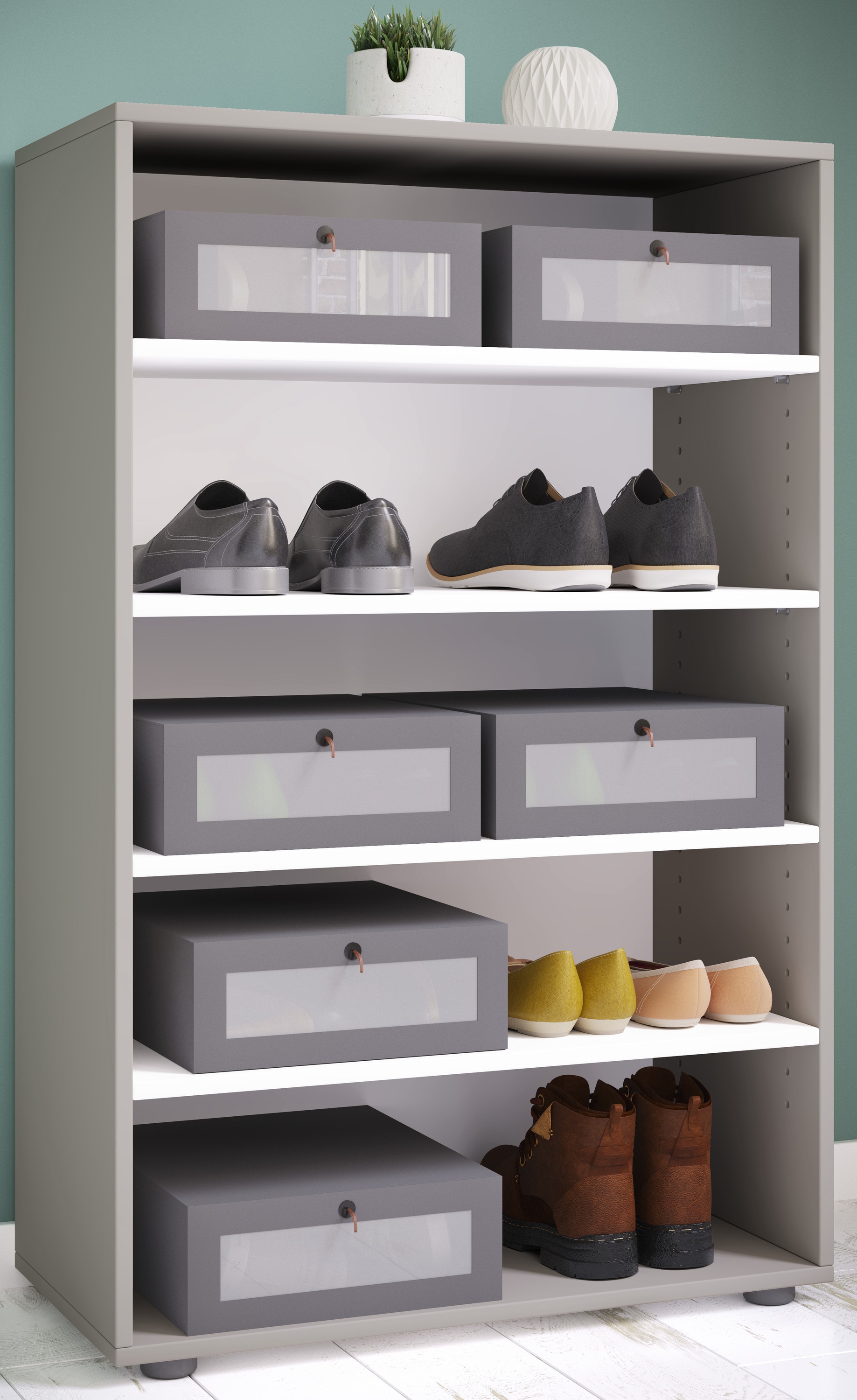 VCM Schuhschrank »VCM Holz-Schuhschrank | Maße: H. 110 x B. 70 x T. 37 cm | Allzweckschrank | 5 Fächer | ohne Türen¿ Lona«, (1 St.)