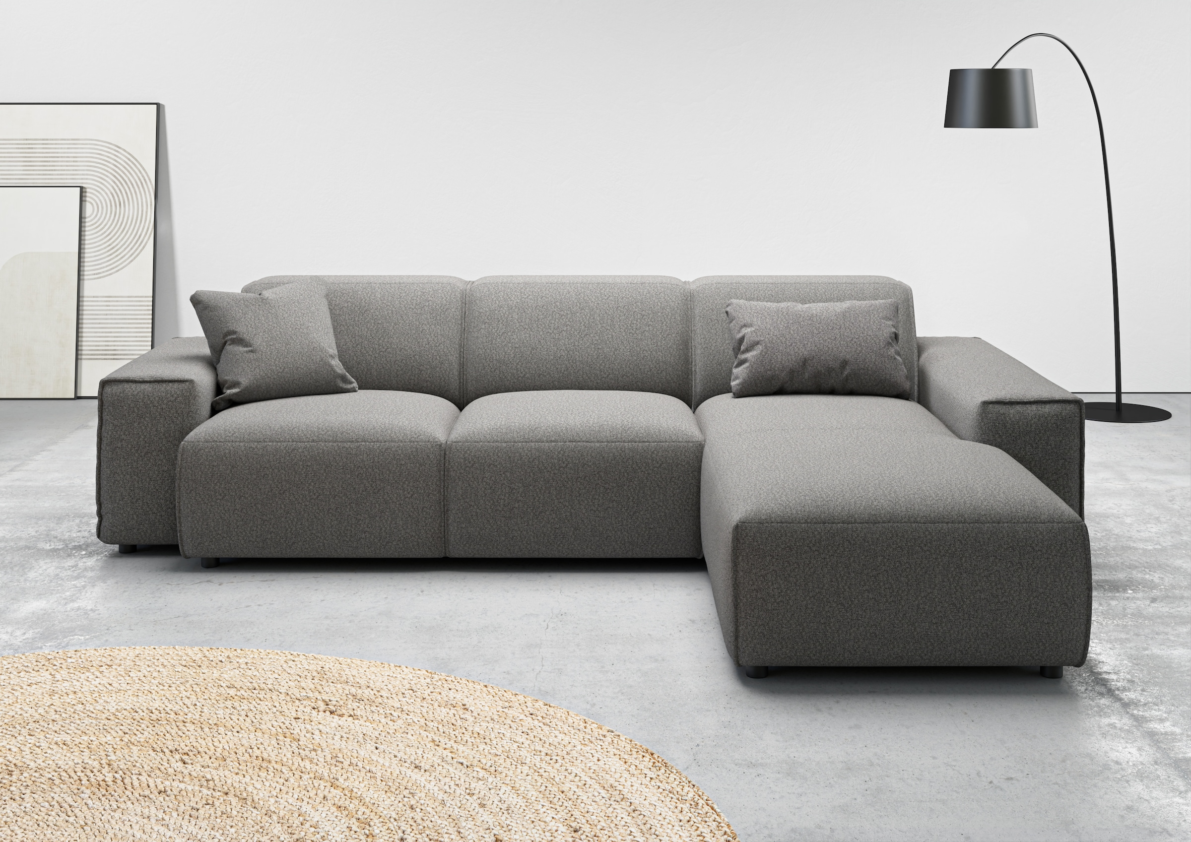 Ecksofa HOME AFFAIRE "Glimminge L-Form auch in Breitcord, Feincord + Easy care-Bezug", grau, B:264cm H:71cm T:191cm, 100% Polyester, Sofas, Ecksofa, Breite 264, Zierkissen 7