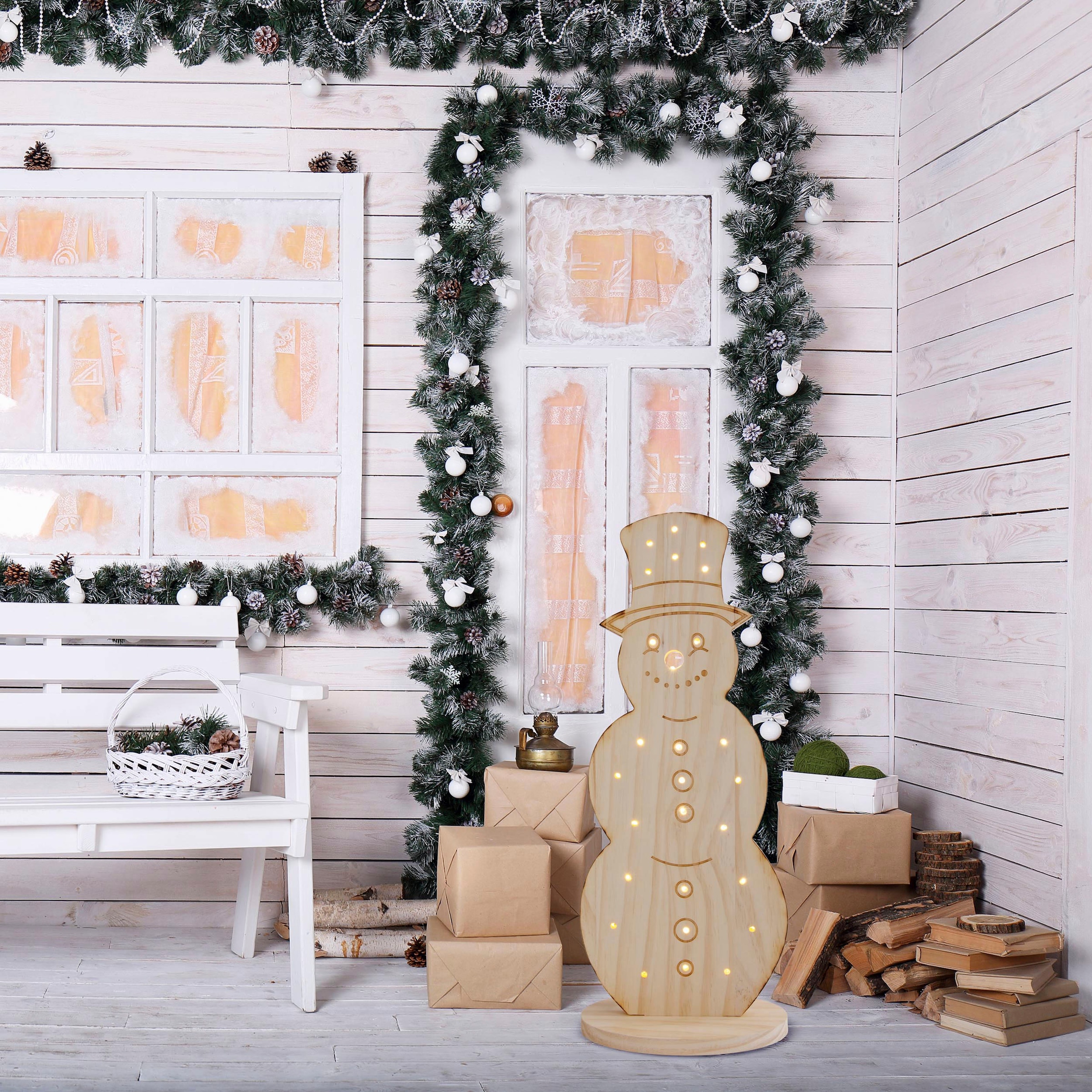 Weihnachtsdeko Holz«, LED »Snowy, näve aus Schneemann BAUR cm, ca. 50 Batteriebetrieb Höhe Dekoobjekt Holz, kaufen | aus