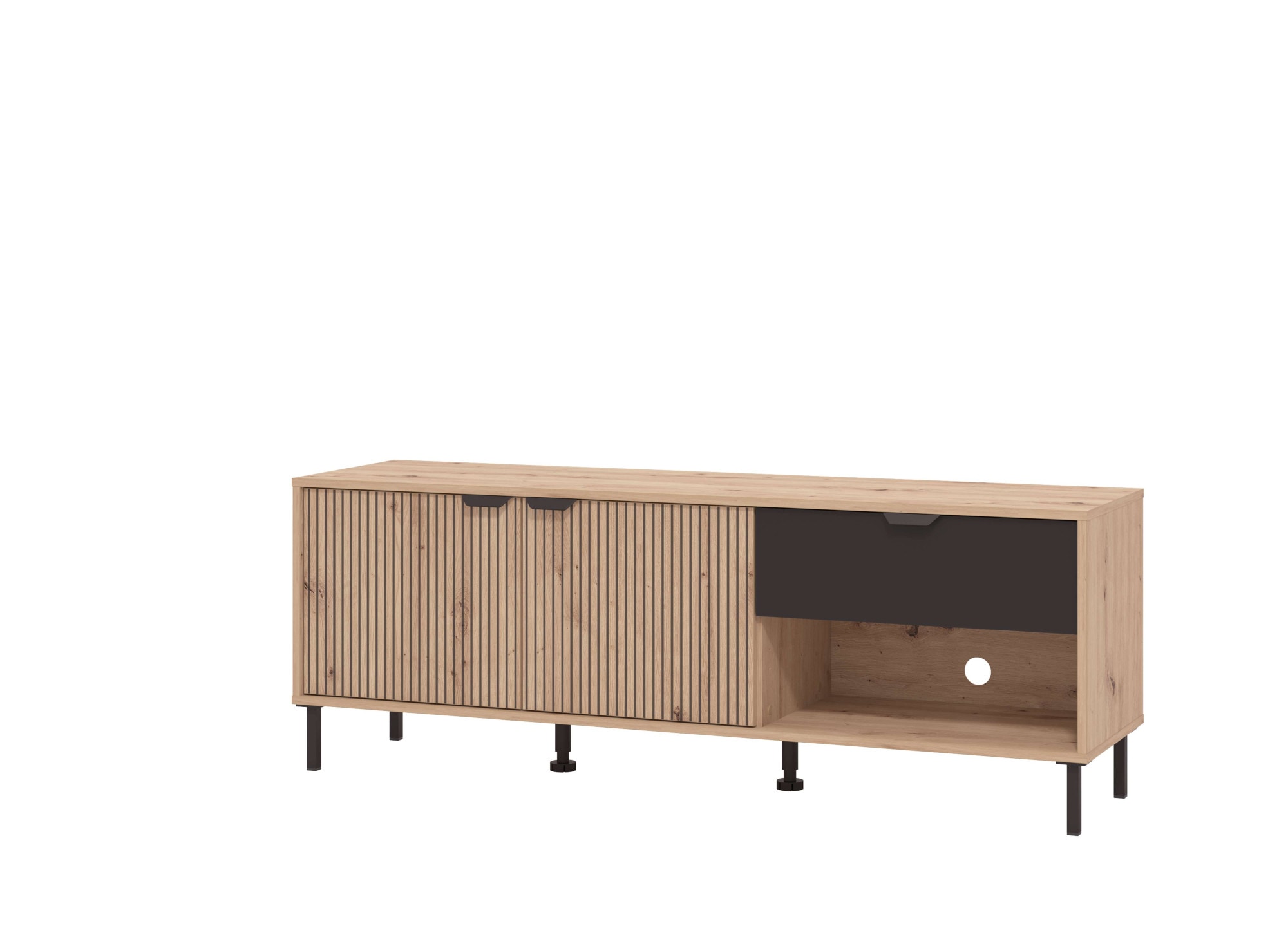 Home affaire Lowboard »Mayenne TV-Lowboard, Breite 150 cm, TV-Schrank, TV-Ständer«, TV-Kommode mit dekorativen schwarzen Streifen, in Artisan Eiche