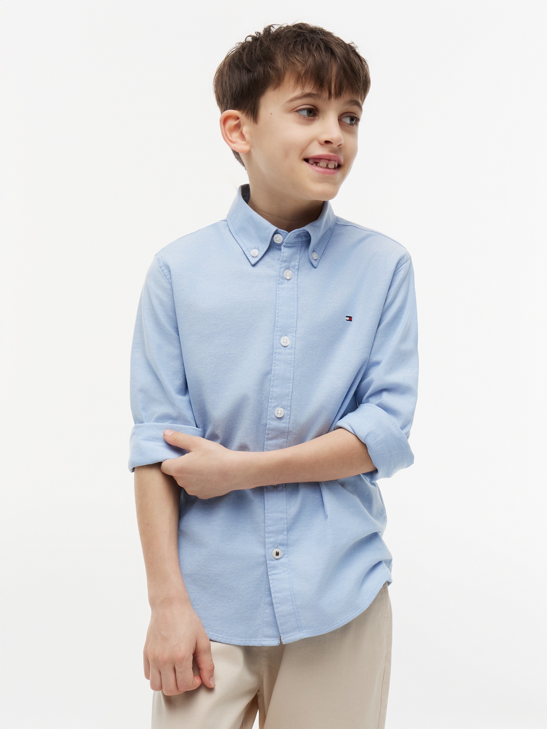 Tommy Hilfiger Langarmhemd "BOYS STRETCH OXFORD SHIRT L/S" Kinder bis 16 Jahre, Button-down-Kragen, Langarm, Logo-Flag