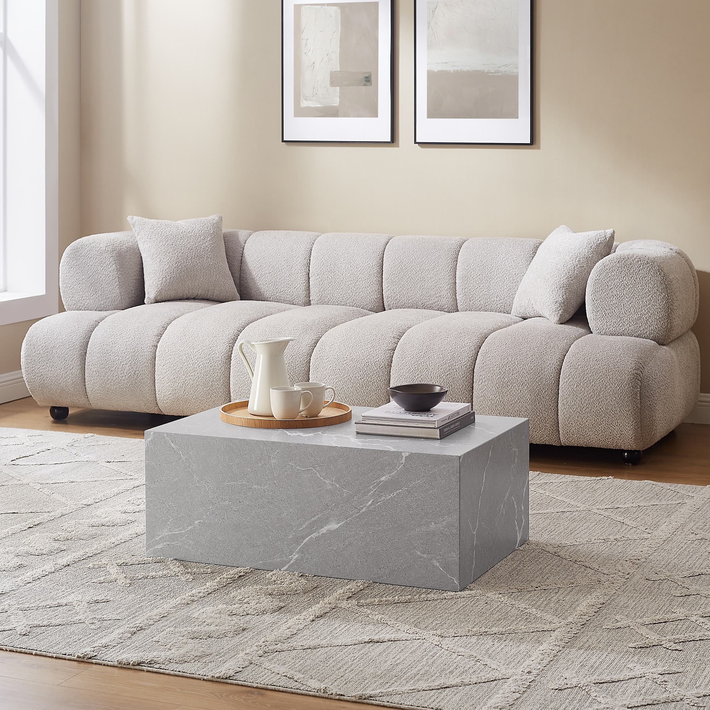 SalesFever Couchtisch »Almeria Beistelltisch B/T 90/60 cm«, rechteckig 90x60 cm, in Marmoroptik foliert