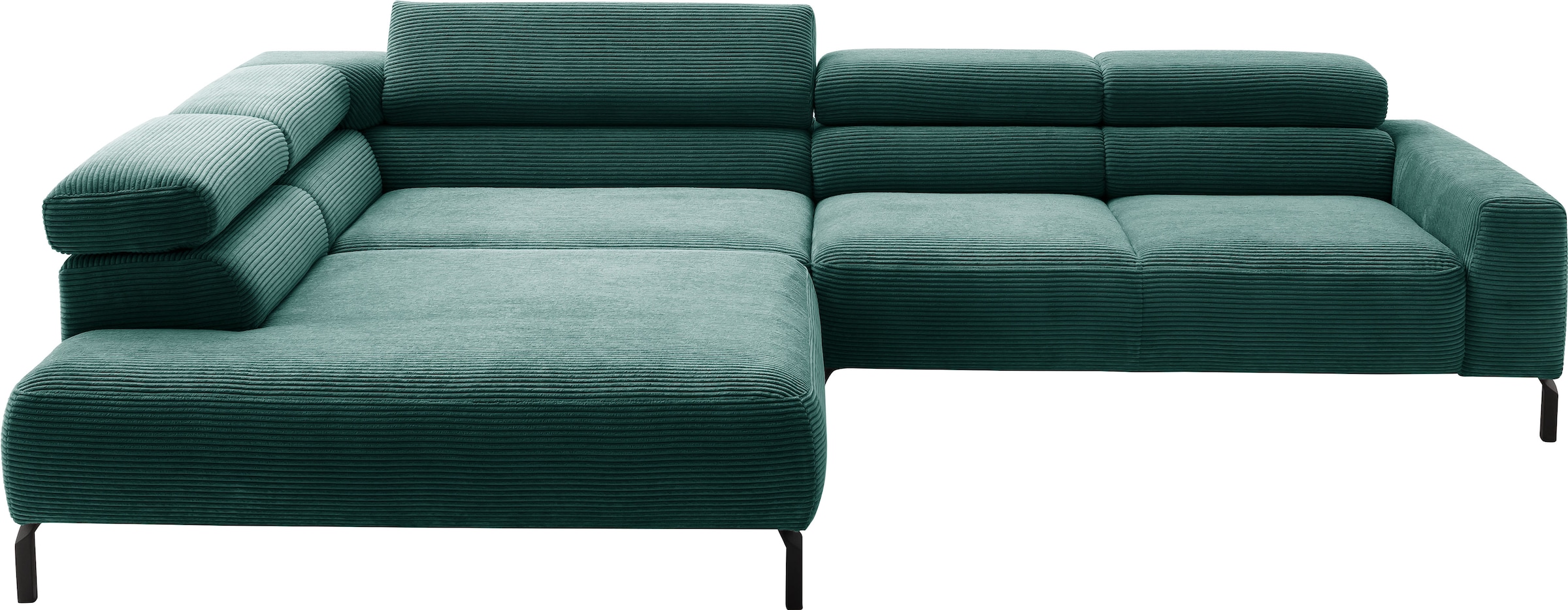 Places of Style Ecksofa »Antonelli, L-Form, inkl. Kopfteilverstellung, Breite 312 cm«, mit elektrischer Sitztiefenverstellung, in Cord, grün