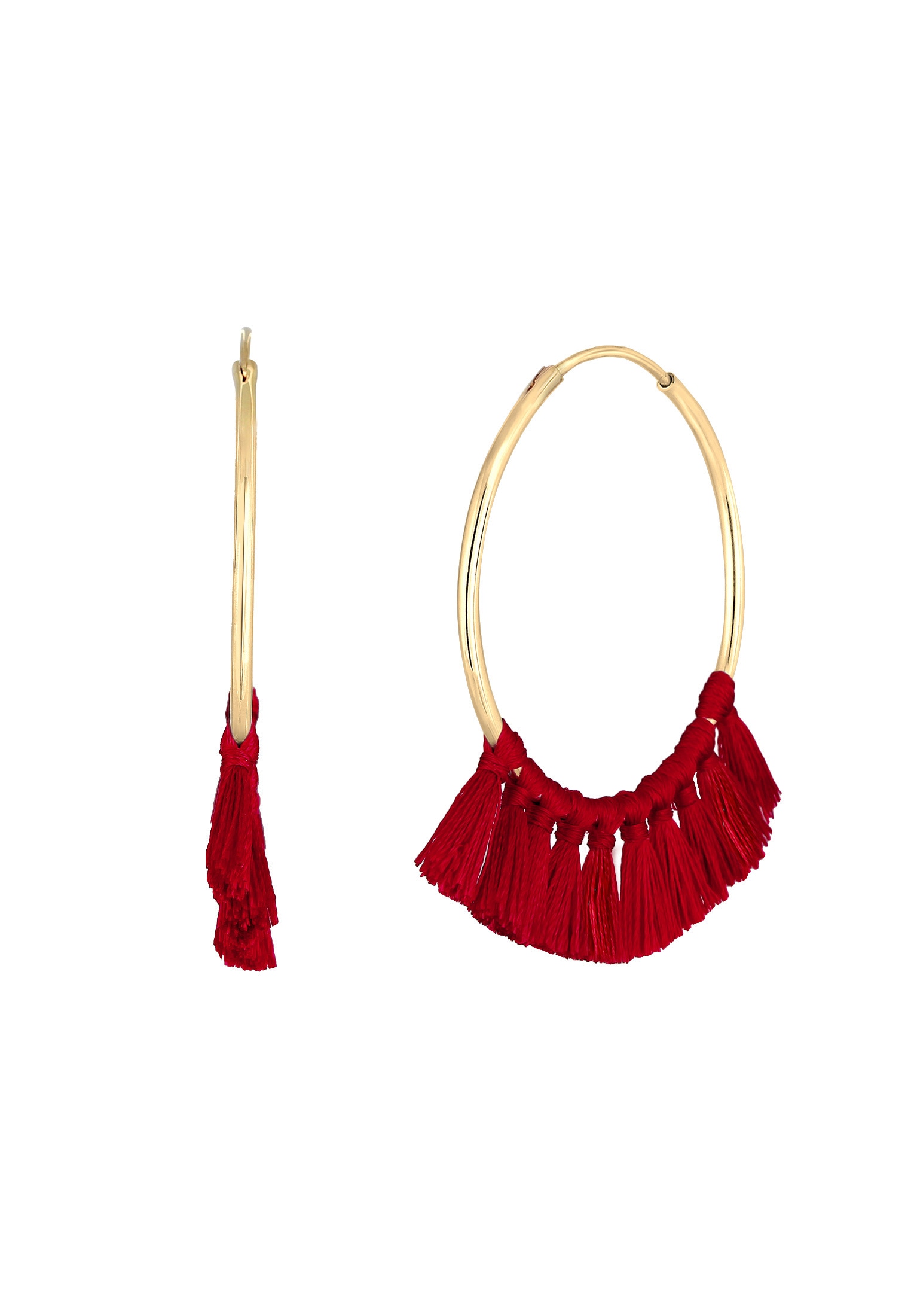 Elli Paar Creolen »Creole Tassel Quaste Festival Rot Boho 925 Silber vergoldet«