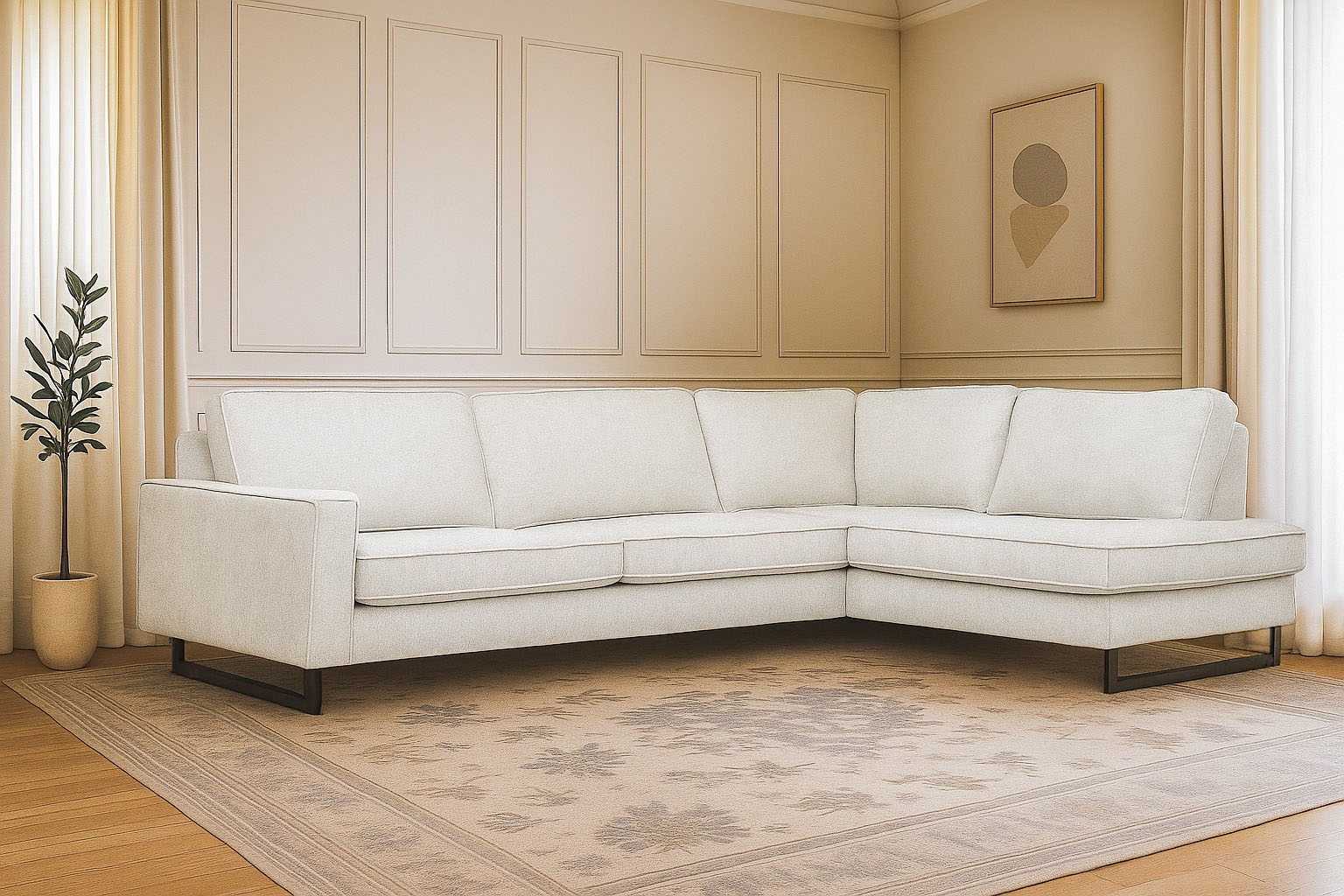 Places of Style Ecksofa »Pinto, 290 cm, Cord, Chenille, Lederoptik, Ottomane links / rechts«, mit Keder, schwarze Metallfüße, Wellenunterfederung