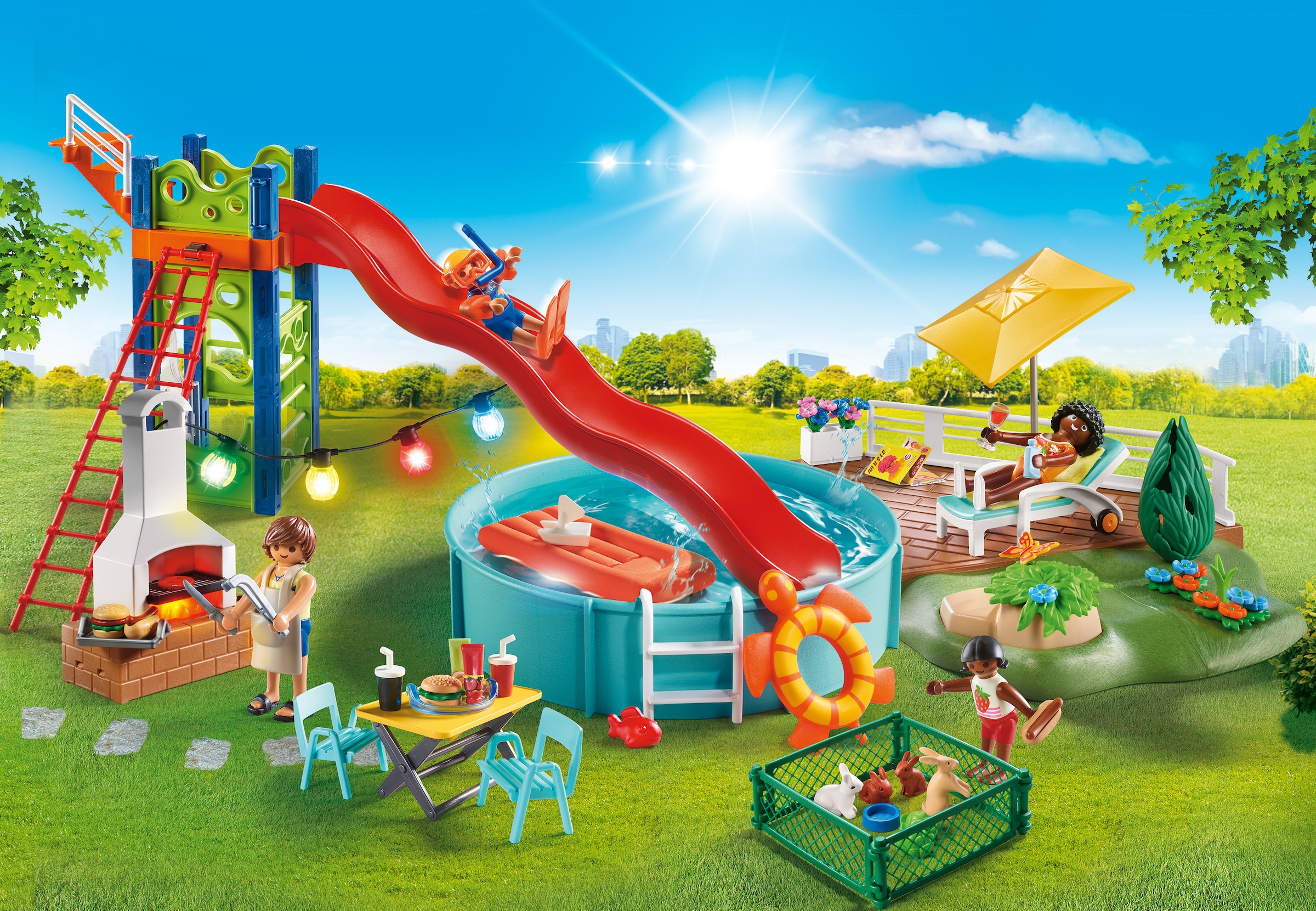 Playmobil® Konstruktions-Spielset »Poolparty mit Rutsche (70987), City Life«, (159 St.), Made in Germany