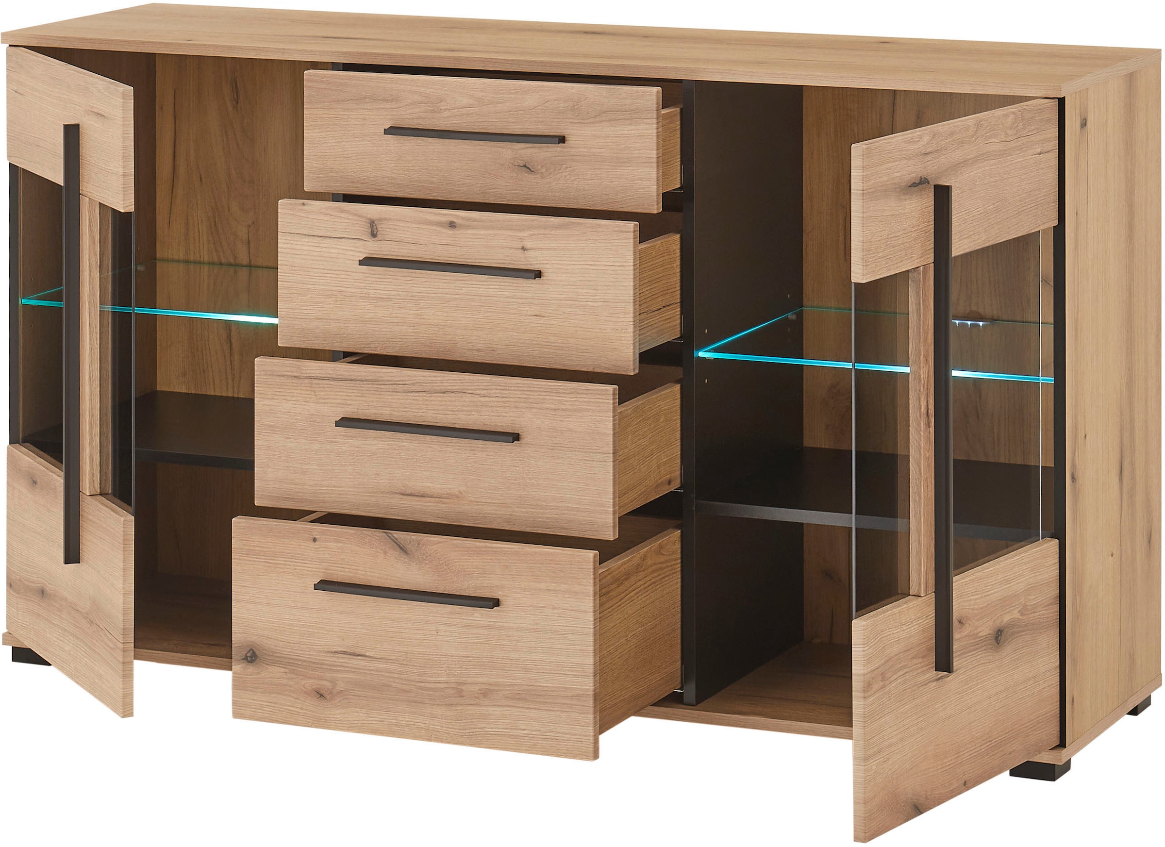 INOSIGN Sideboard »Cantara, moderner Schrank, Kommode in Eiche Evoke oder weiß«, schwarze Stangengriffe, ausreichend Stauraum, vielseitig einsetzbar