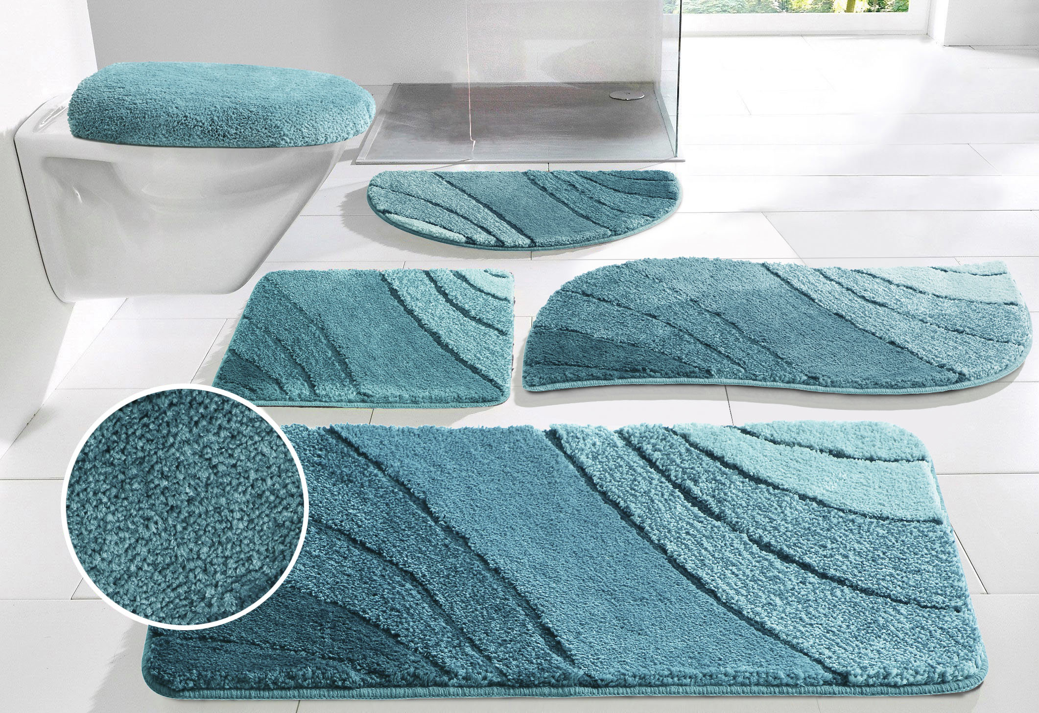 OTTO home 1100000002199 "Josie, Badvorleger, Badezimmer Teppich" Höhe 20 mm rutschhemmend beschichtet fußbodenheizungsgeeignet schnell trocknend strapazierfähig Badteppich, Badematten, rechteckig, rund & als 3-tlg. Set erhältlich