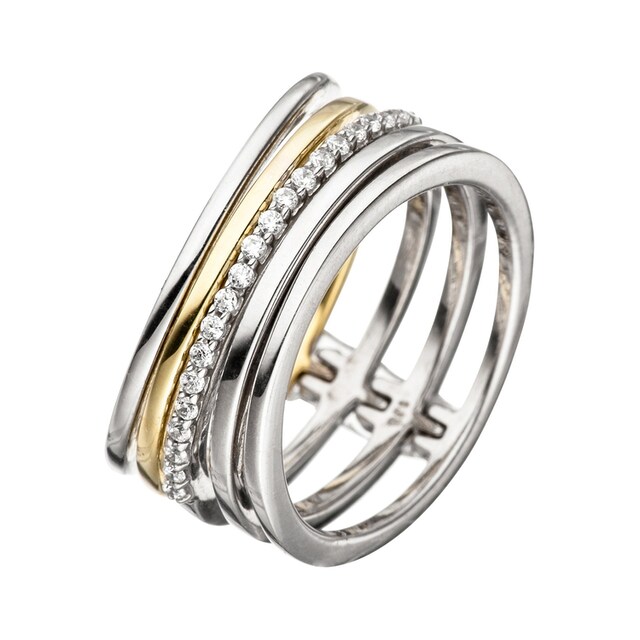 Silberring Ring Damenring aus 925 Silber teilrotvergoldet Zirkonia weiß Damen Silberring Ring Damenring aus 925 Silber teilrotvergoldet Zirkonia weiß Damen